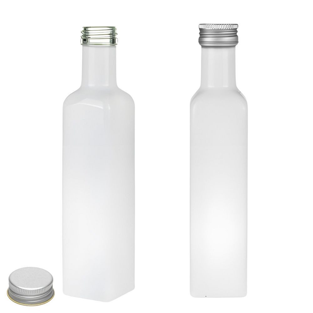 Ölspender 2x Ölflasche 250 ml weiße Glasflasche mit Deckel & Etiketten