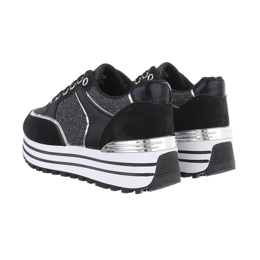 Ital-Design Damen Low-Top Freizeit Sneaker (86188192) Keilabsatz/Wedge Sneakers Low in Schwarz