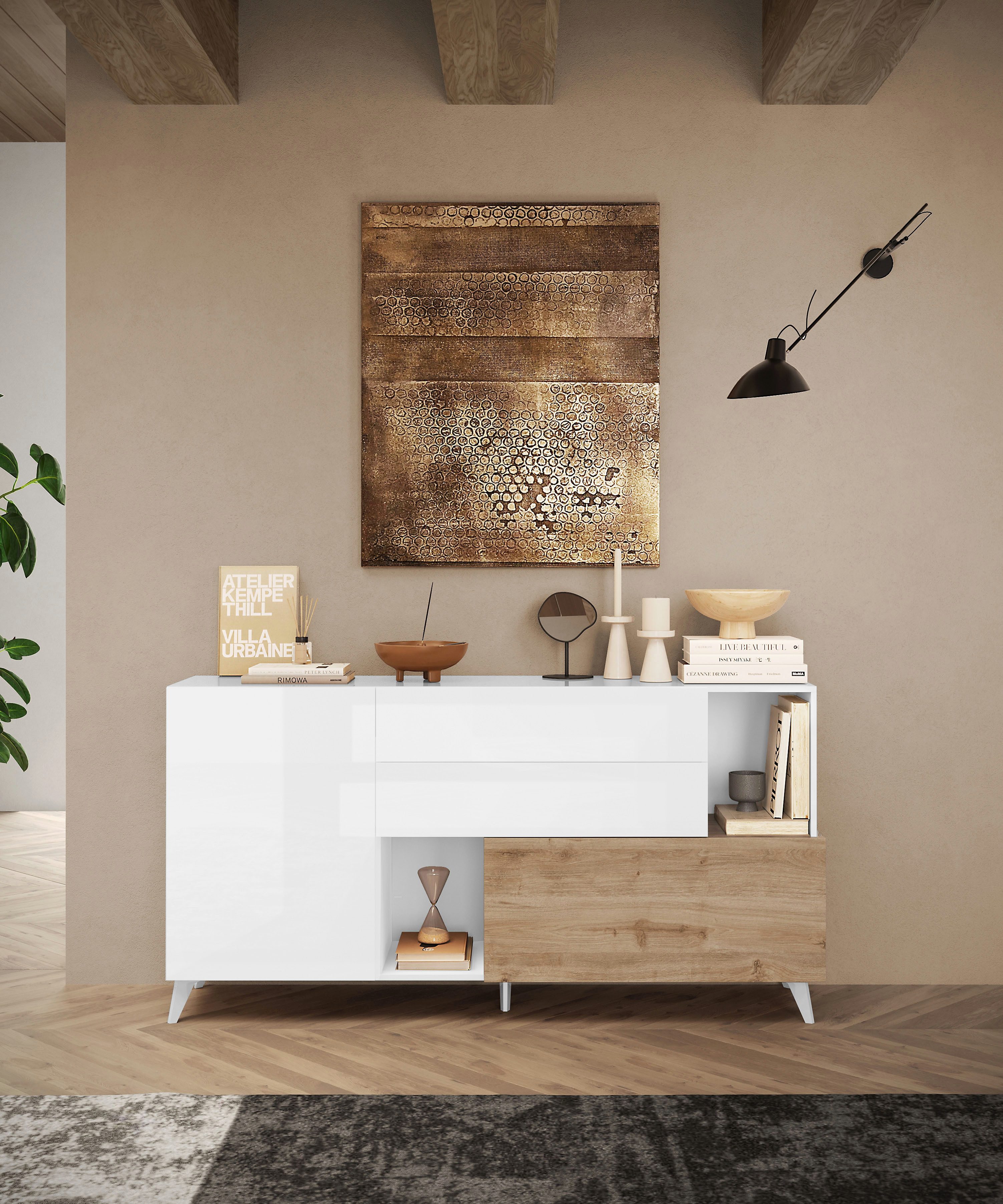 Home affaire Sideboard Monaco in Breite 181 cm, Anrichte mit Tür, Klappe und 2 Schubkästen, Stauraumschrank – sanftes Schließen, edles Design, viel Platz