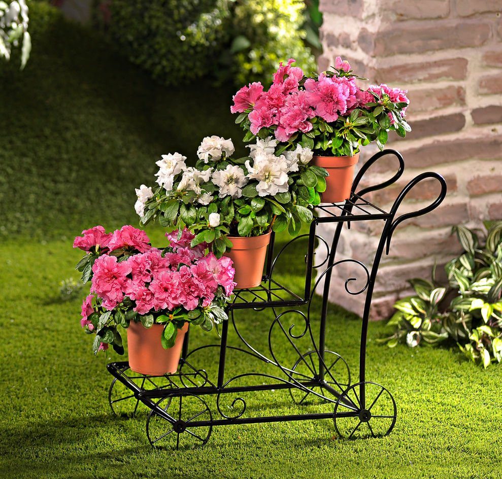 Spetebo Pflanzentreppe Metall Blumenwagen schwarz - günstig online kaufen