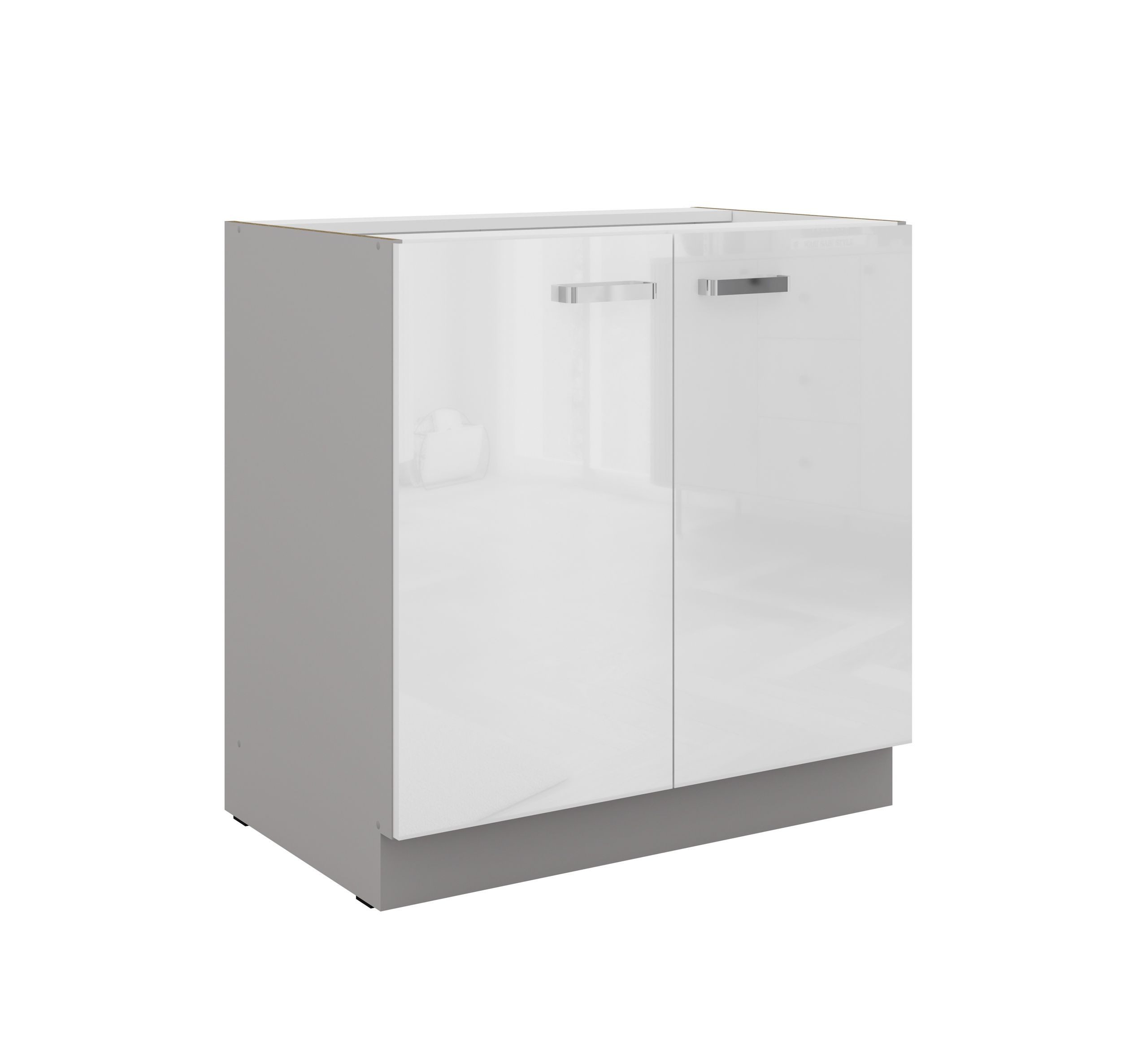 Küchen-Preisbombe Unterschrank 80 cm Küche Bianca Weiß Hochglanz + Grau Küchenzeile Küchenblock