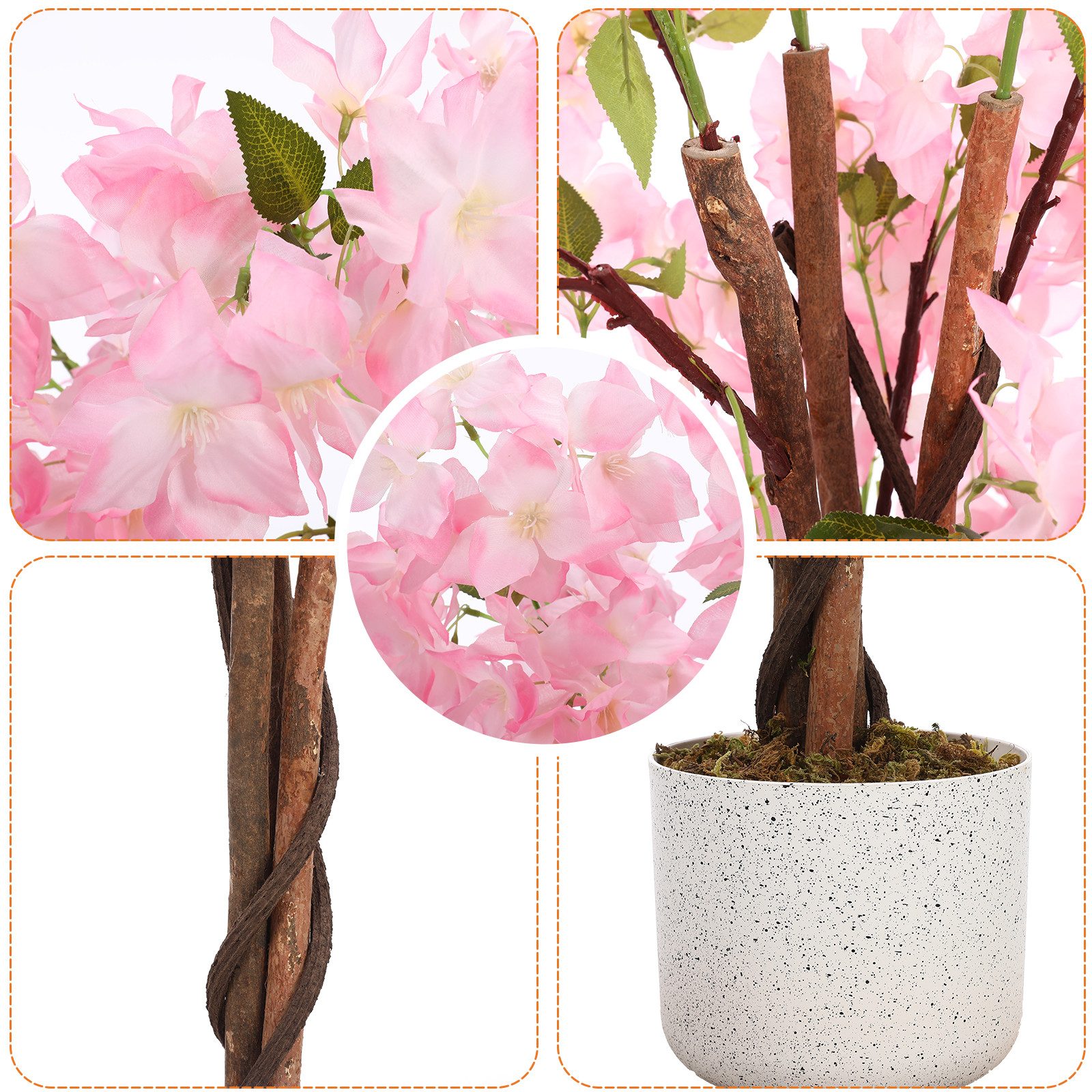 Kunstbaum Künstlicher Kirschblütenbaum 120/150/180cm im Topf, GarveeMore, Höhe 180 cm, Sakura Kunstpflanze für Hochzeit, Wohnzimmer, Büro – Bild 4 von 5