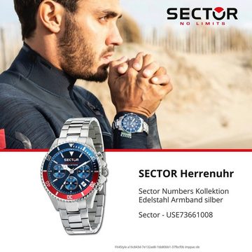 Sector Chronograph Sector Herren Armbanduhr Chrono, (Chronograph), Herren Armbanduhr rund, groß (42mm), Edelstahlarmband silber, Fashion