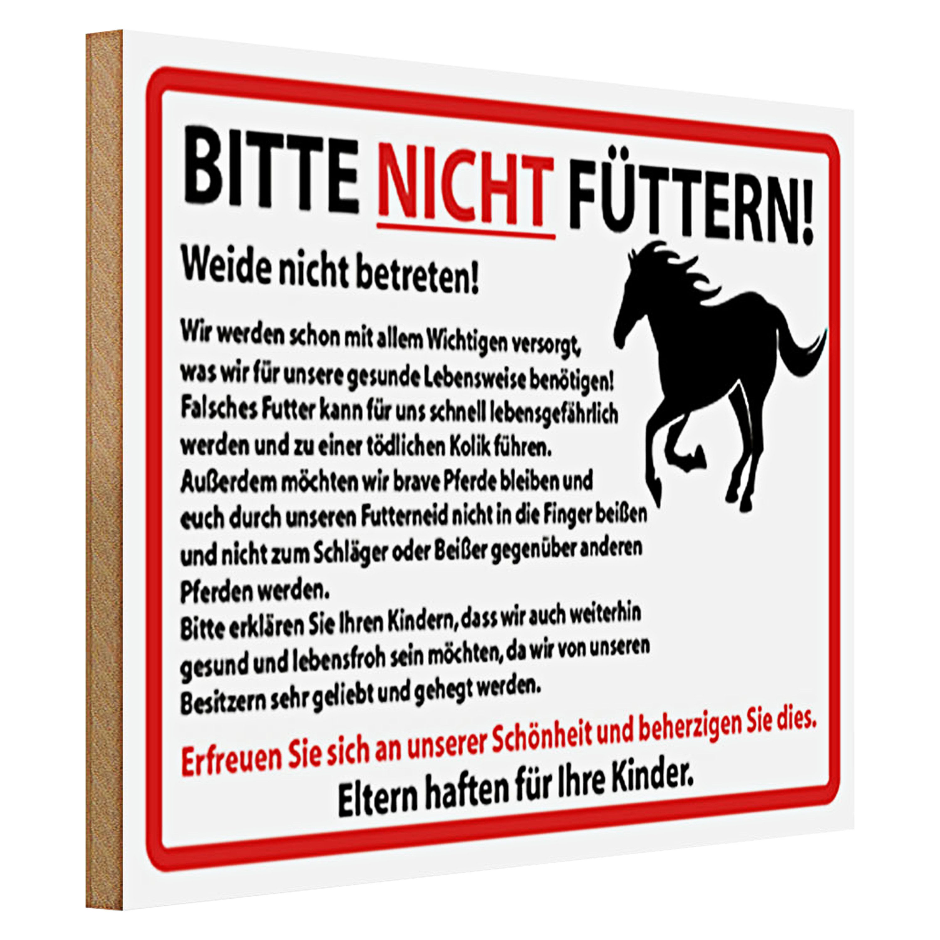 Roomando Holzbild Hinweis 40x30cm Bitte nicht füttern Pferde