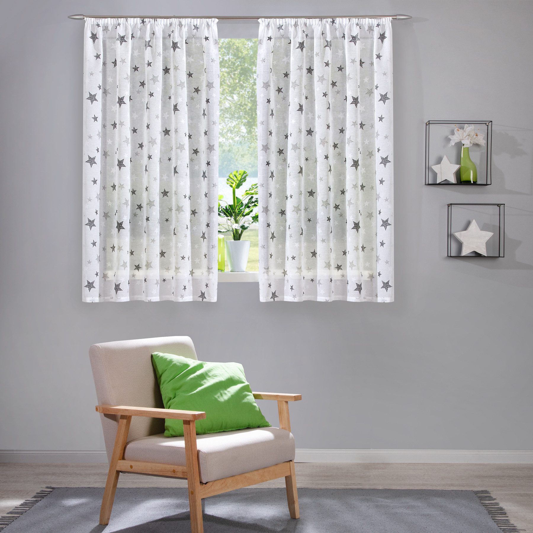 heimtexland Vorhang Deko Gardine Leinen-Optik durchscheinend Sterne (1 St), günstig online kaufen