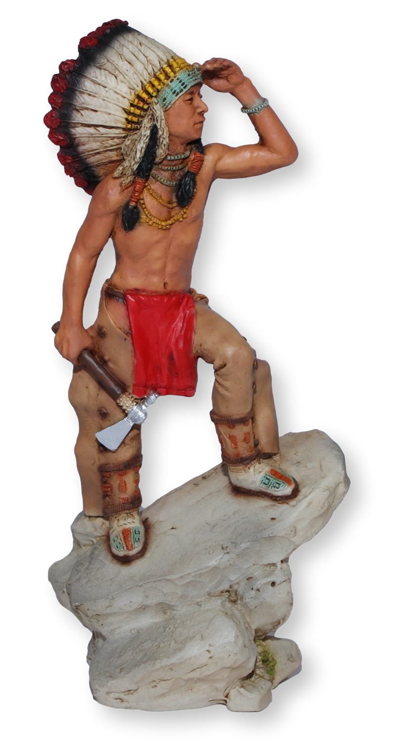 Dekofigur Native American Figur Plenty Coups auf Felsen Castagna H 21 cm