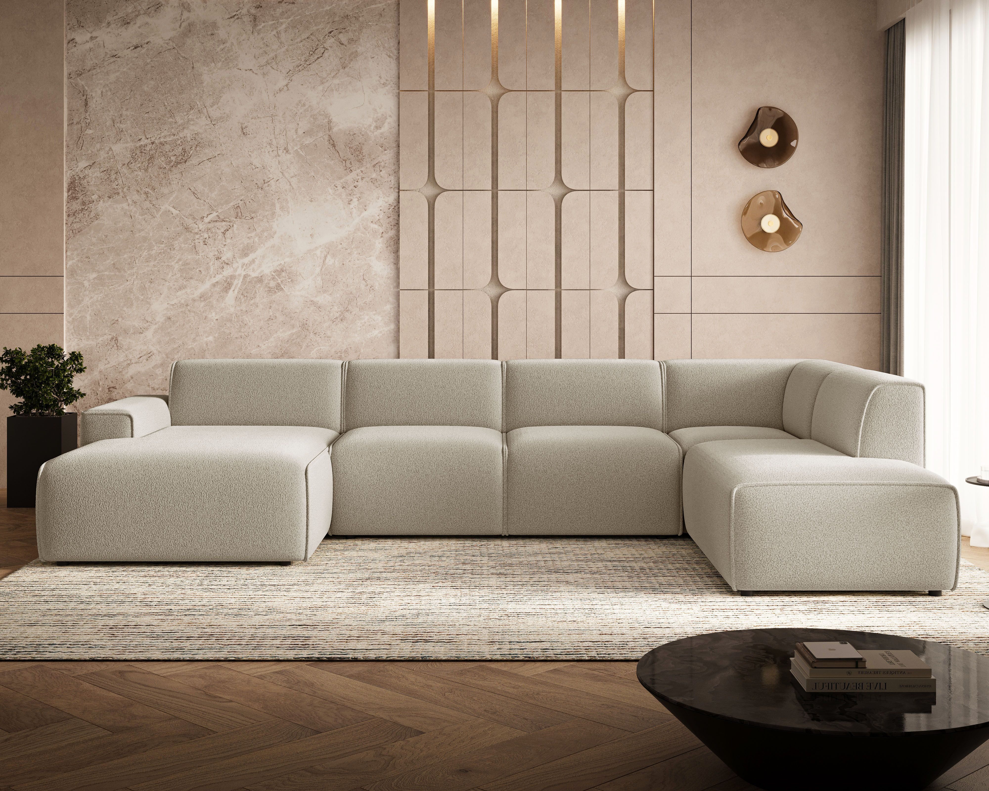 GrainGold Ecksofa U-Form Belluno, Set, Wellenfedern, Freistehendes, T30-Schaum, Modern Stil
