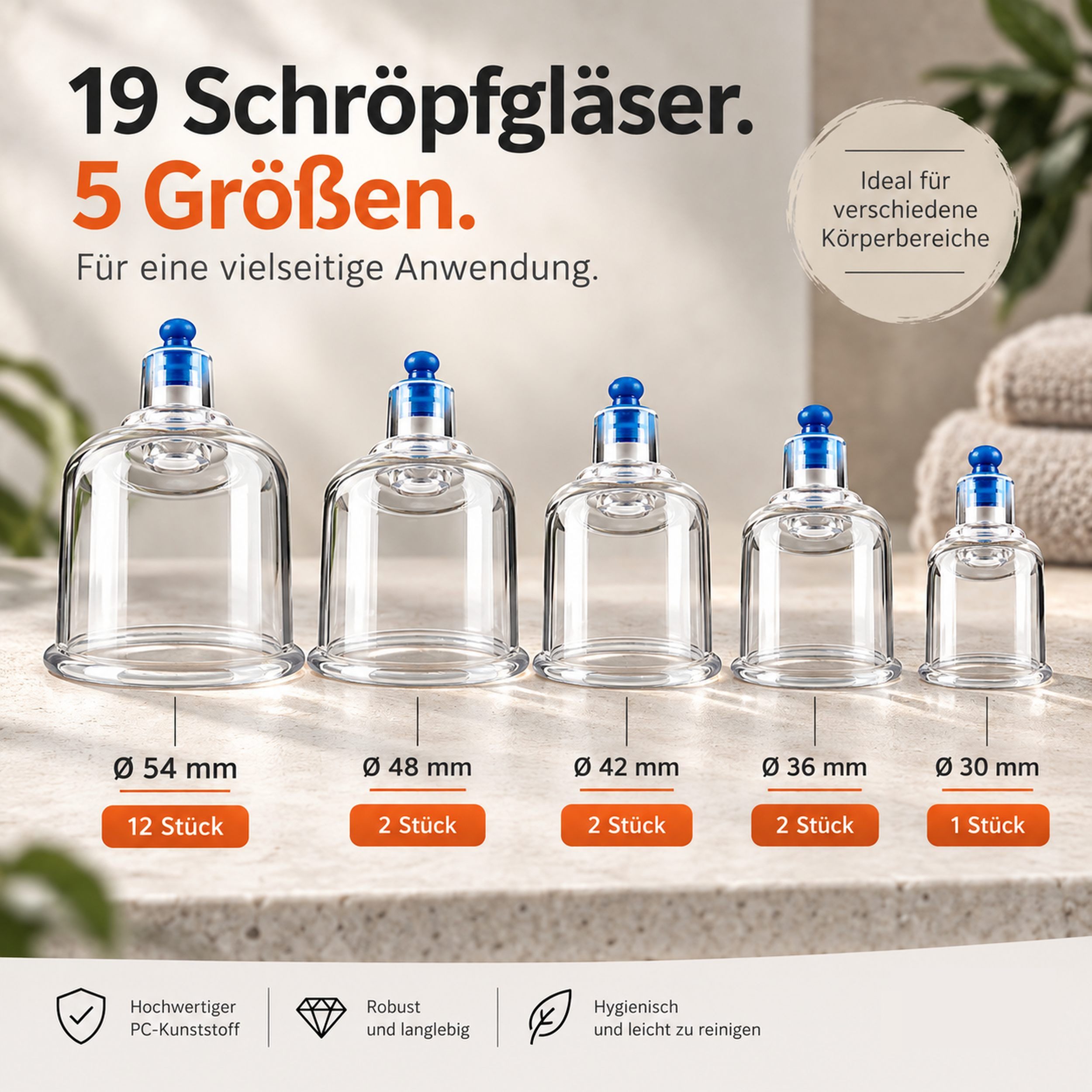 pulox Vakuum-Massager Schröpfgläser Koffer Set mit Vakuumpumpe - 19 Cuppings – Bild 3 von 5