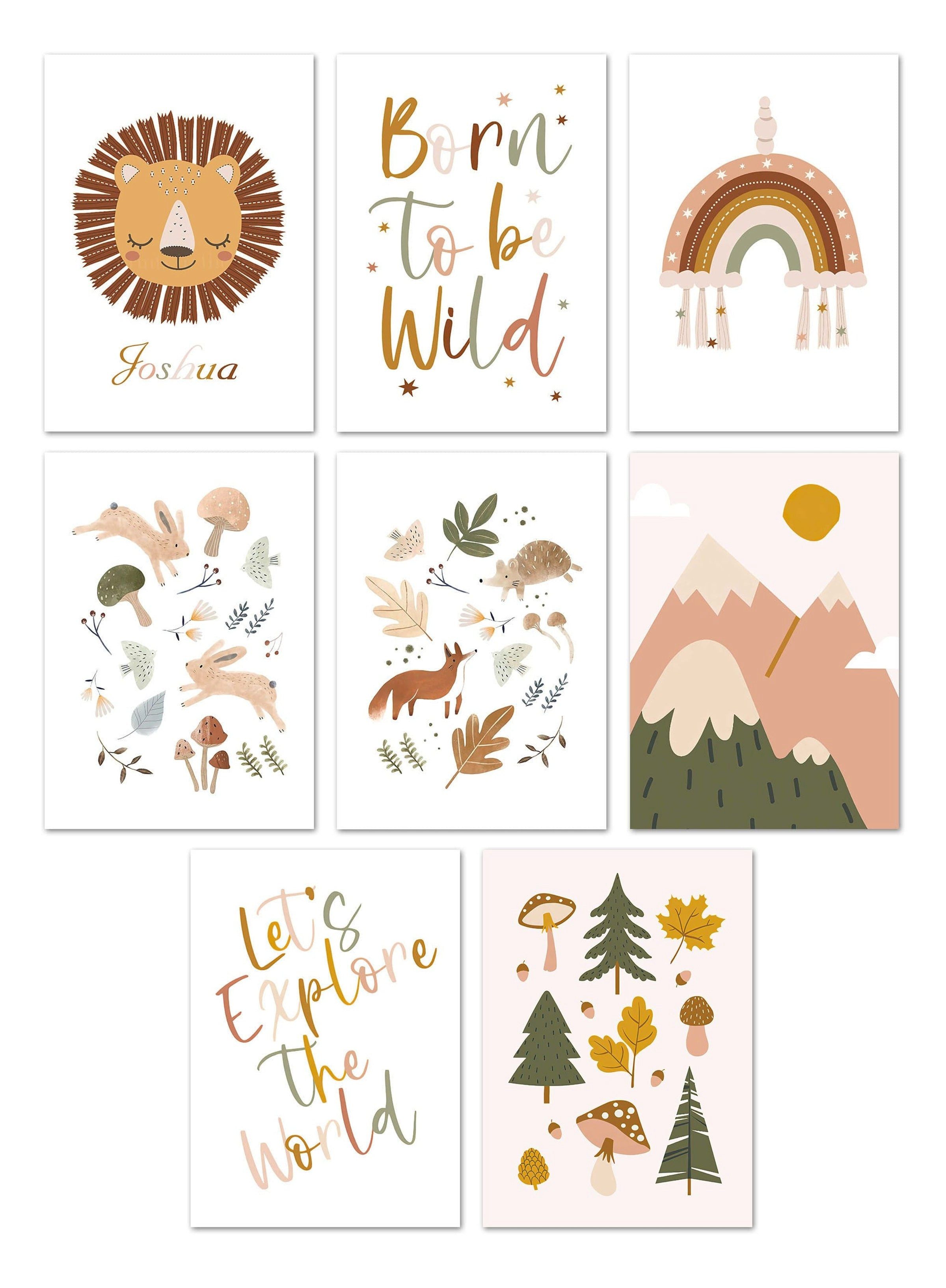 JUSTGOODMOOD Poster Kinderzimmer Wald Berge Abenteuer Name Personalisiert Kinderzimmer Bil, A (1 St)