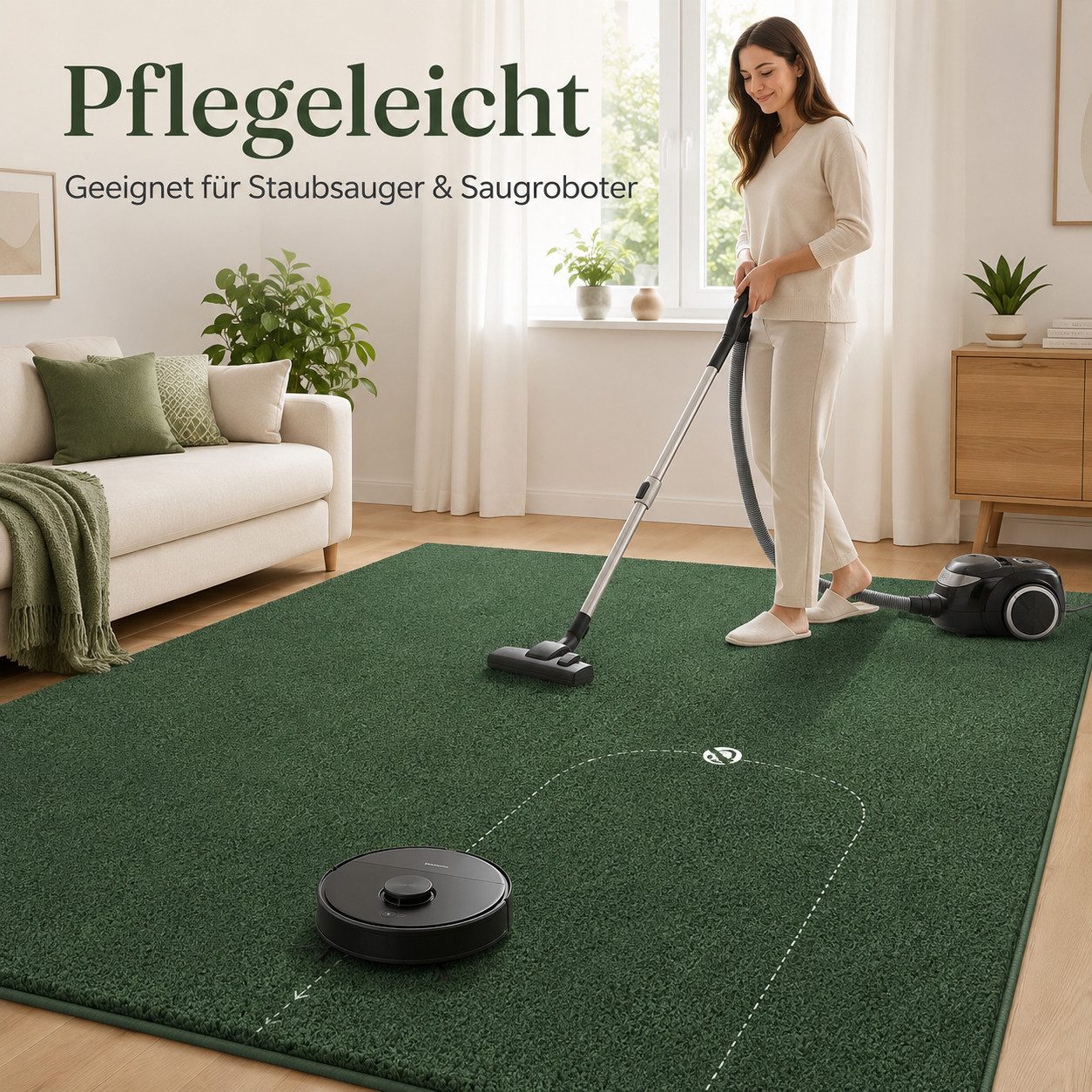 Lochas Designteppich Kurzflor Teppich Uni Schwarz – Weich, rutschfest & waschbar – Bild 5 von 5