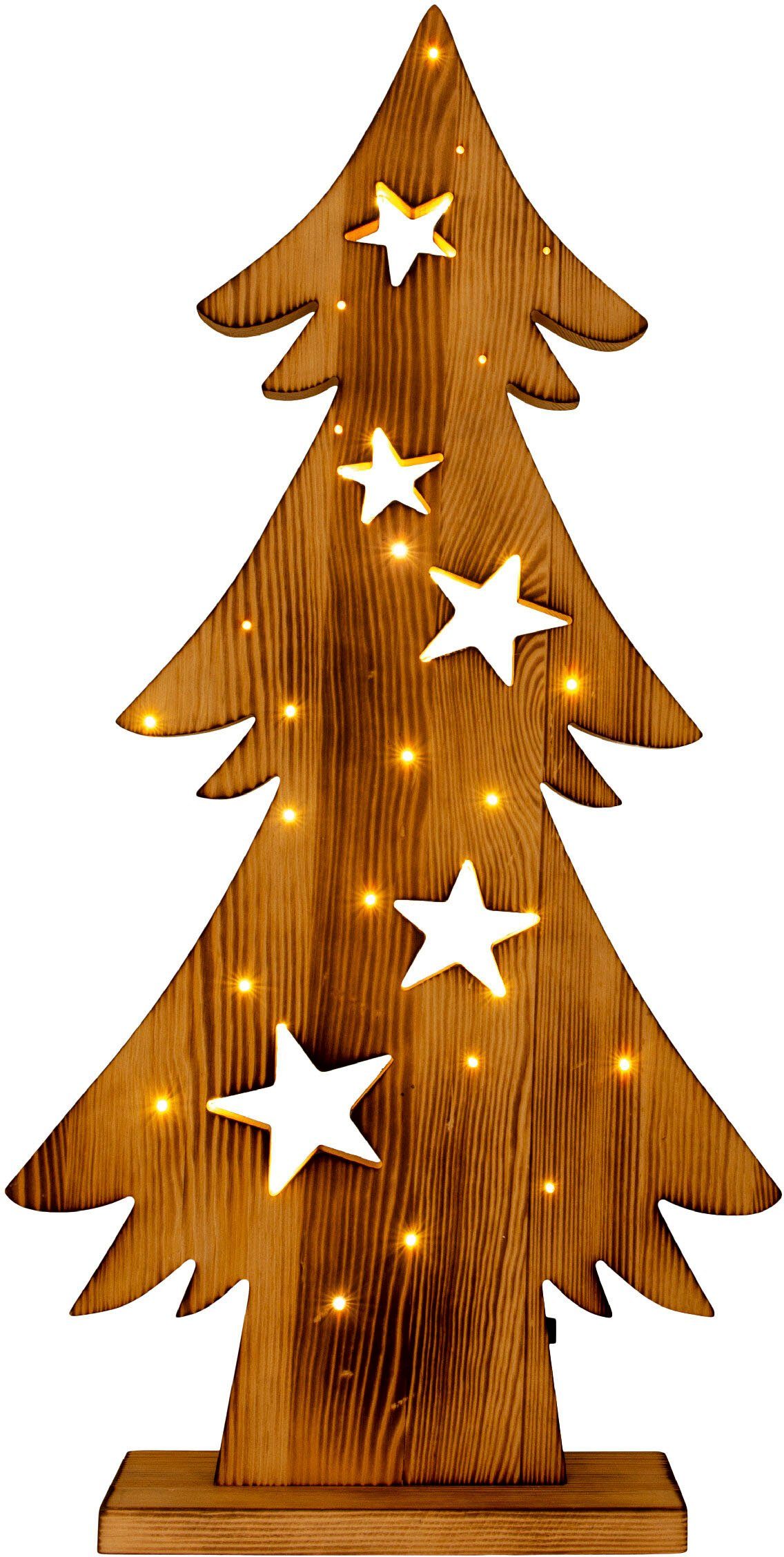 LED fest LED-Holztannenbaum Warmweiß, (6on/18off), Weihnachtsdeko aussen, Timerfunktion Batterie 1,5V, für geeignet Ein-/Ausschalter, integriert, Außen LED näve 70cm, h: Dekoobjekt AA