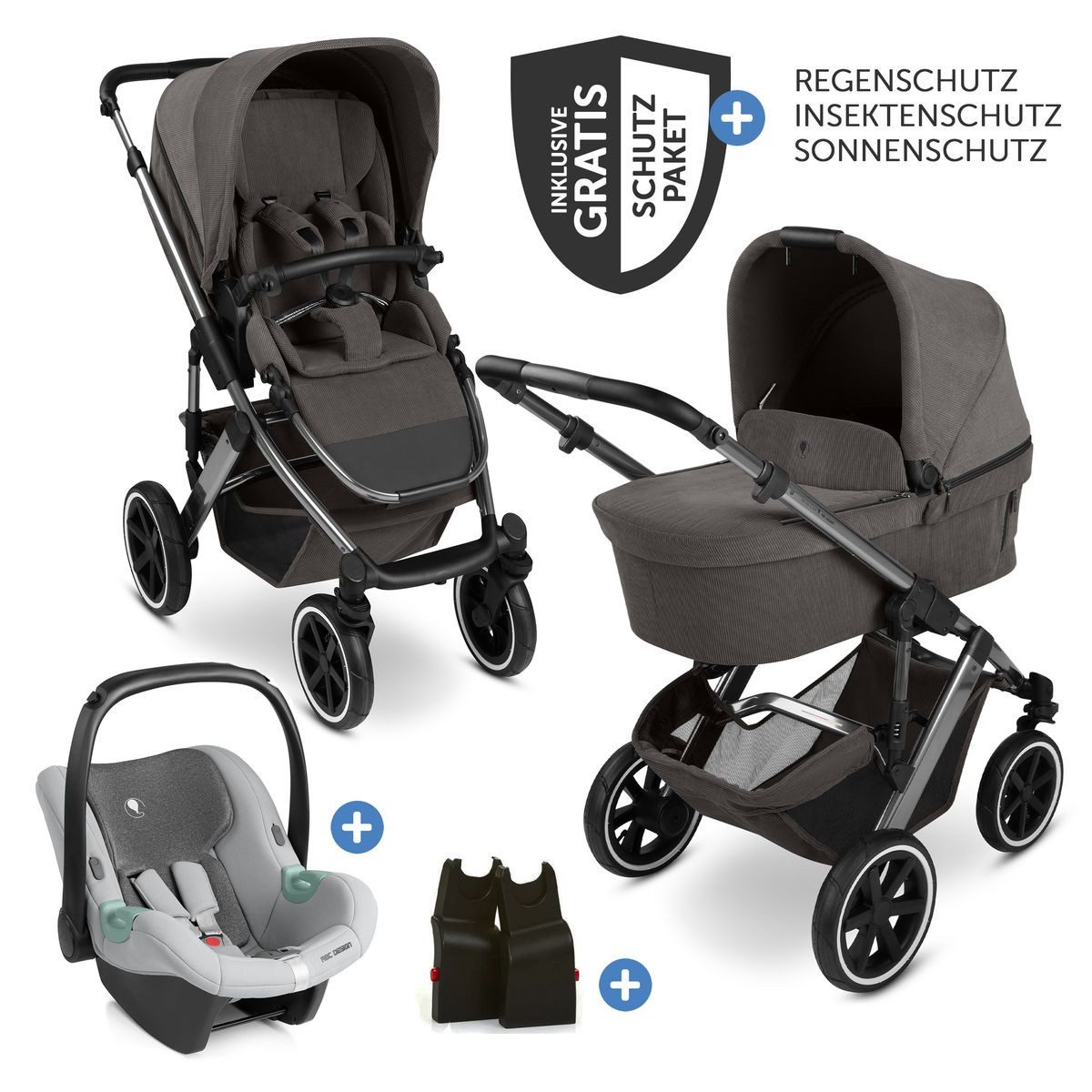 ABC Design Kombi-Kinderwagen Salsa 5 Air Set - Almond, 3in1 Kinderwagen Buggy mit Babywanne, Babyschale, Sportsitz & Zubehör