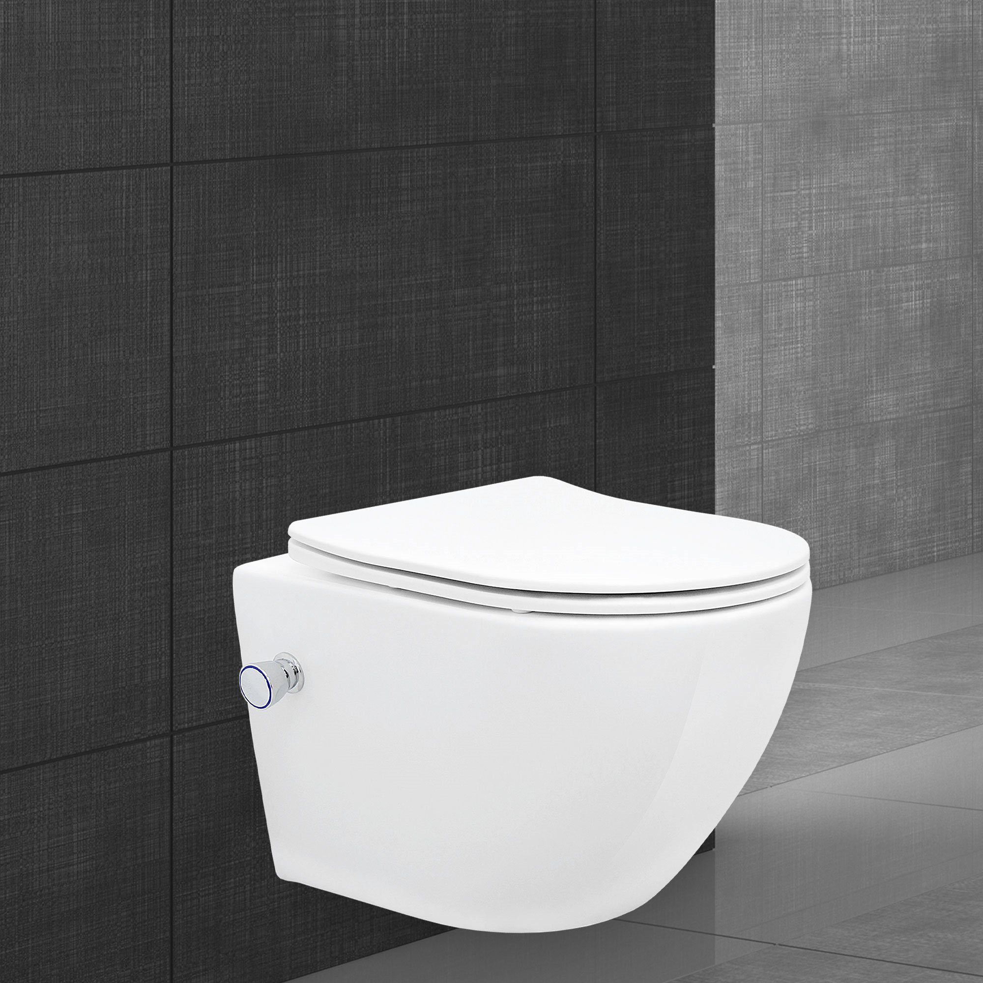 ECD Germany WC-Sitz Wand Toilettensitz WC-Sitz Tiefspül Hänge Toilette,  Keramik mit Bidet-Funktion Soft-Close Weiß