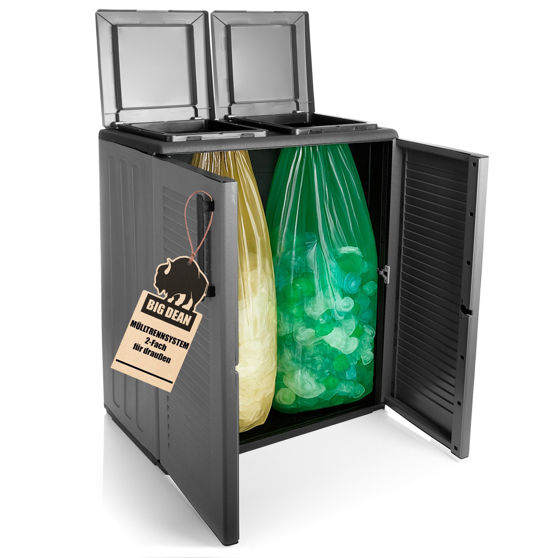 BigDean Mülltrennsystem Schrank Recycling System auch für Gelben Sack Made in Italy, Leichte Montage, Robust, übersichtlich mülltrennung