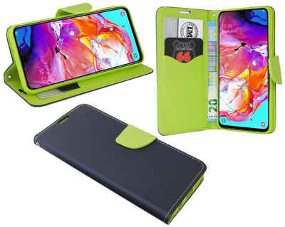 cofi1453 Handyhülle Hülle Tasche für Samsung Galaxy A70, Kunstleder Schutzhülle Handy Wallet Case Cover mit Kartenfächern, Standfunktion Schwarz