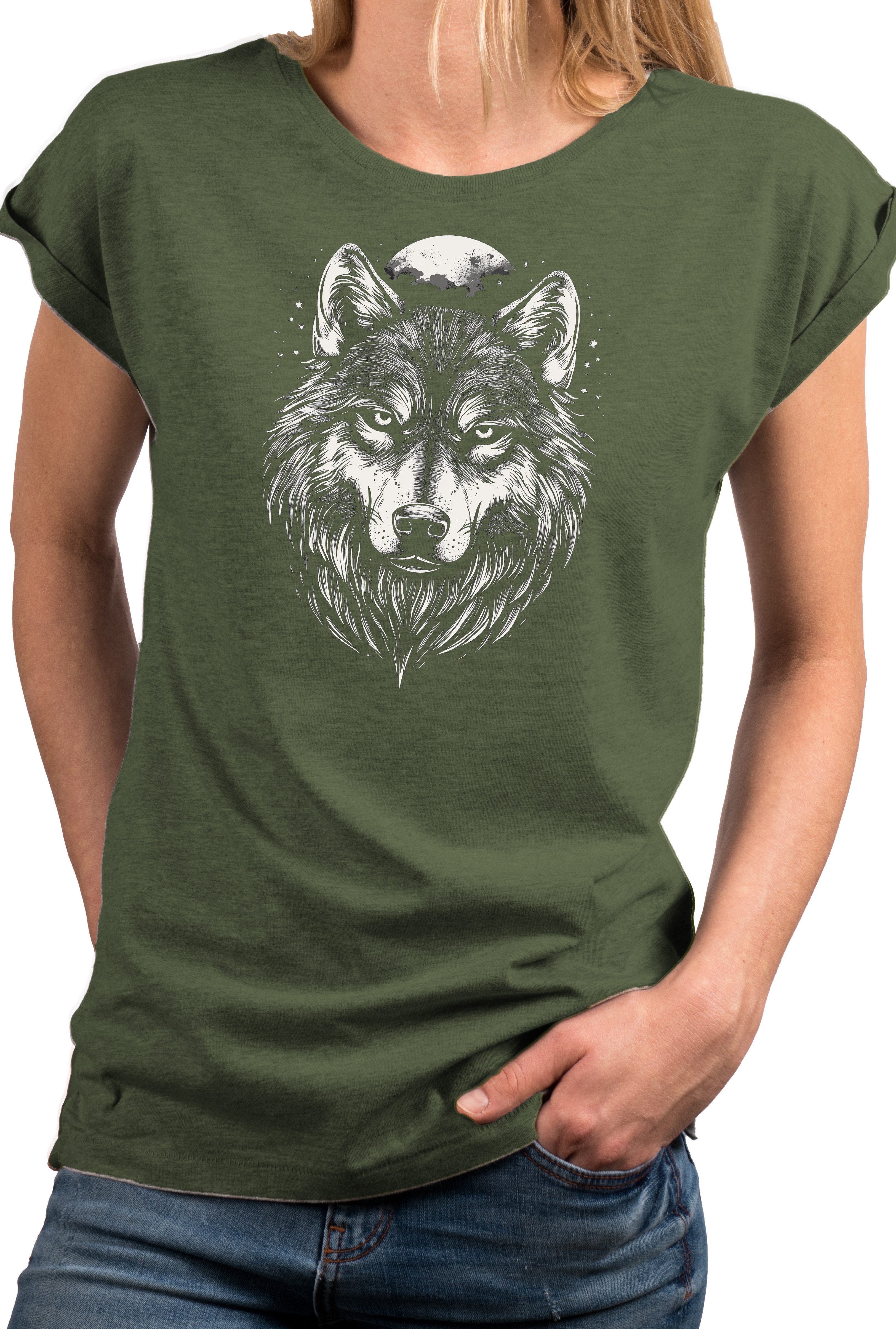 MAKAYA Print-Shirt mit Wolf Motiv für günstig online kaufen
