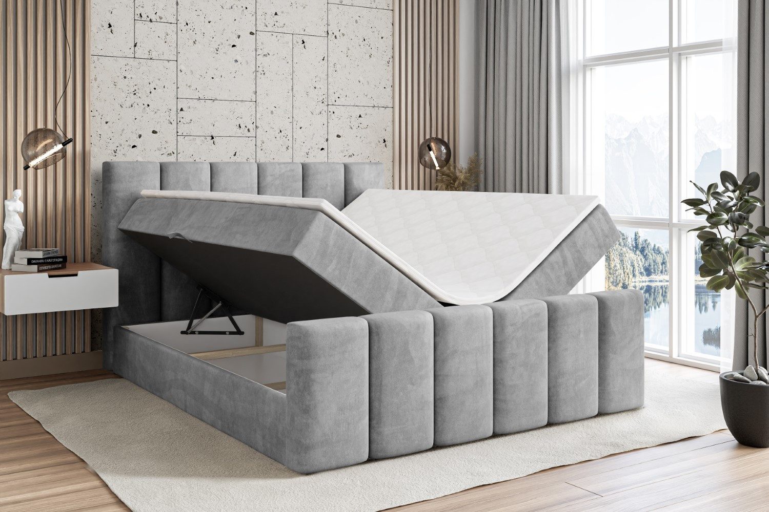 ALTDECOR Boxbett BOXI1-Z (Multipocket-Matratze H4, H3 Matratze Bonellfederung, Topper, Kopfteil), Doppelbett mit Fußteil