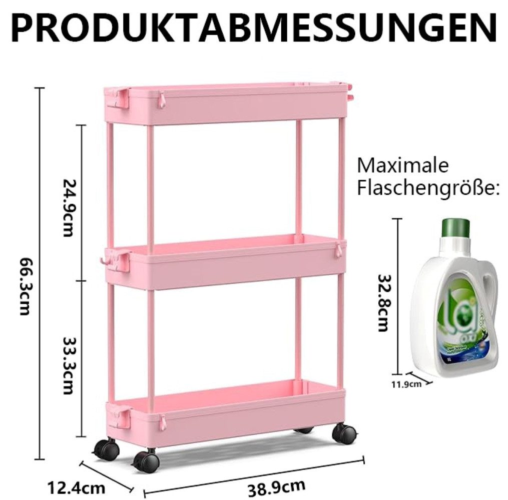 SPACEKEEPER Servierwagen 3-stöckiger schmaler Rollwagen, Badorganizer, Küchenorganizer, (1 St), Mobiler Aufbewahrungswagen für enge Nischen, Küche & Wäscherei