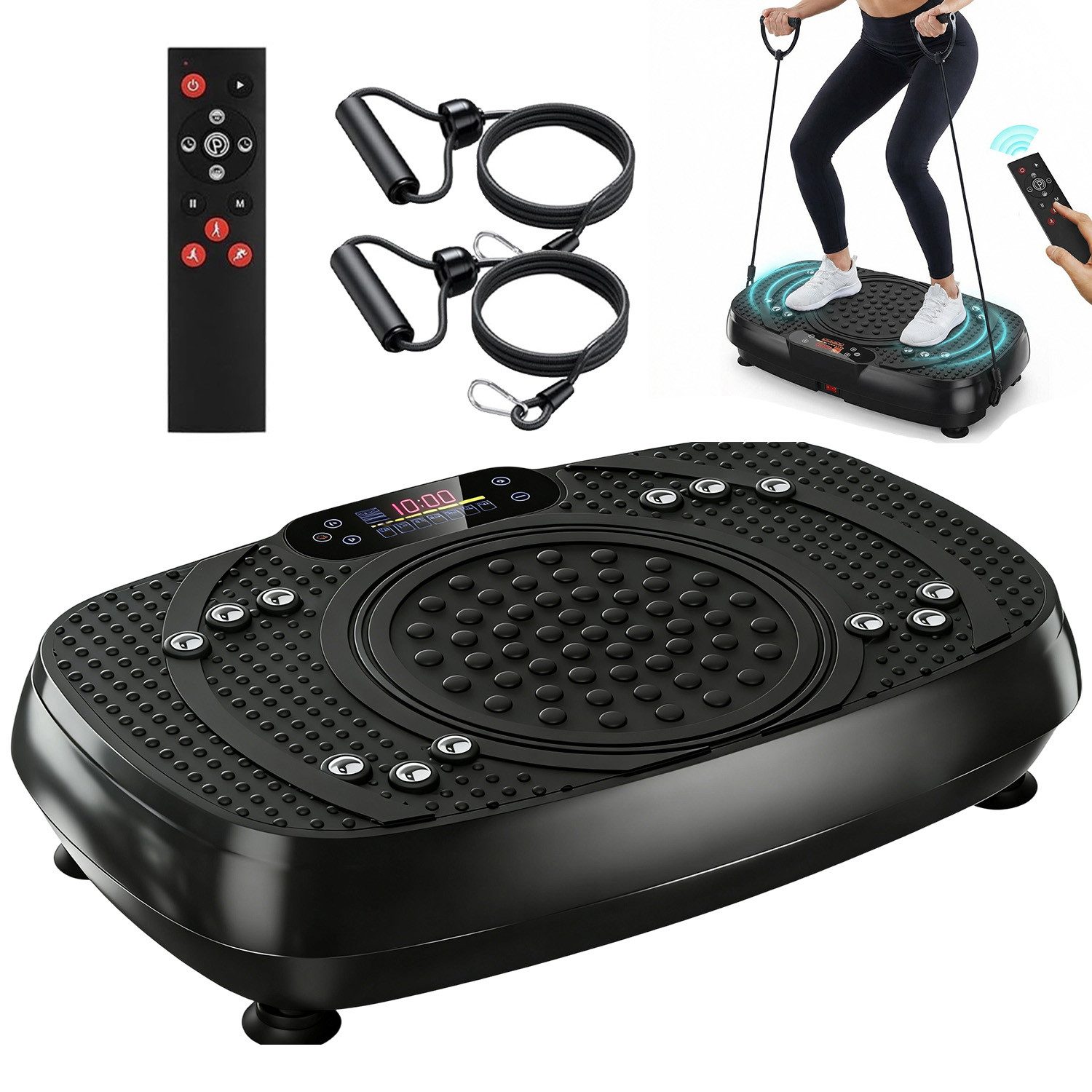 AKKEE Vibrationsplatte 120 Stufen 5 Trainingsprogramme, Vibrationsplattform mit LED-Display, 200 W, 120 Intensitätsstufen, Fitness Vibrationsboard für Zuhause, Kompaktes Design, Leiser Motor