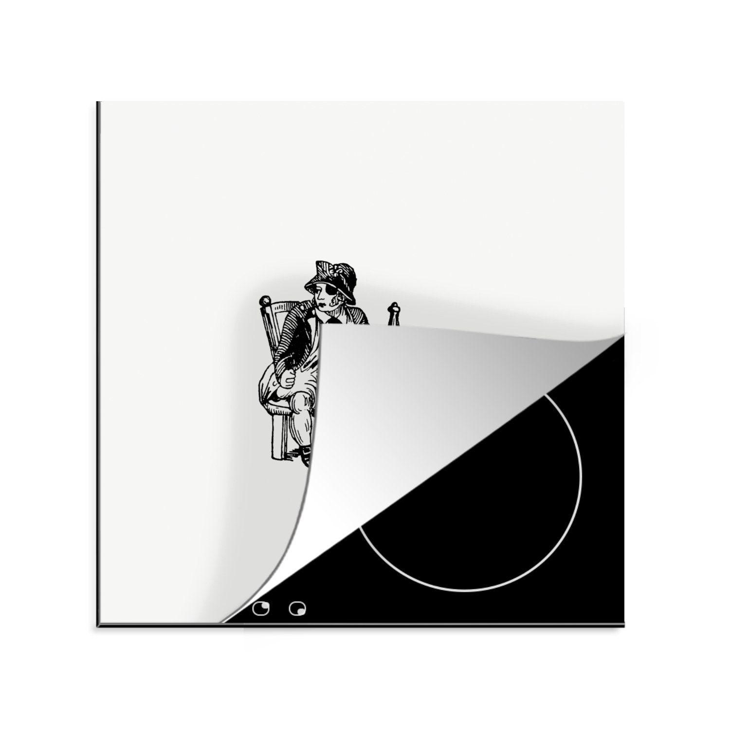 MuchoWow Herdblende-/Abdeckplatte Vintage - Pirat - Weiß, Vinyl, (1 tlg), 78x78 cm, Ceranfeldabdeckung, Arbeitsplatte für küche
