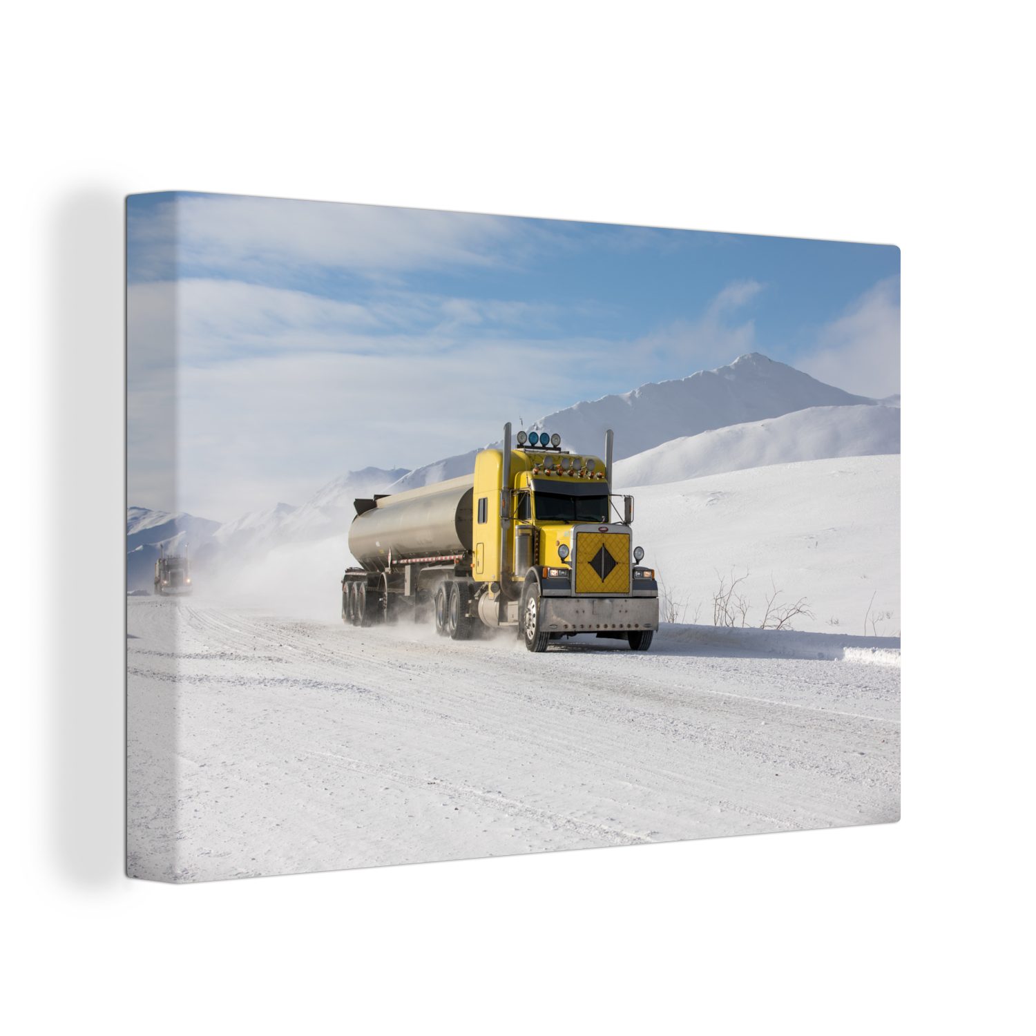 OneMillionCanvasses® Leinwandbild Lastwagen im Schnee, (1 St), Wandbild Leinwandbilder, Aufhängefertig, Wanddeko, 30x20 cm