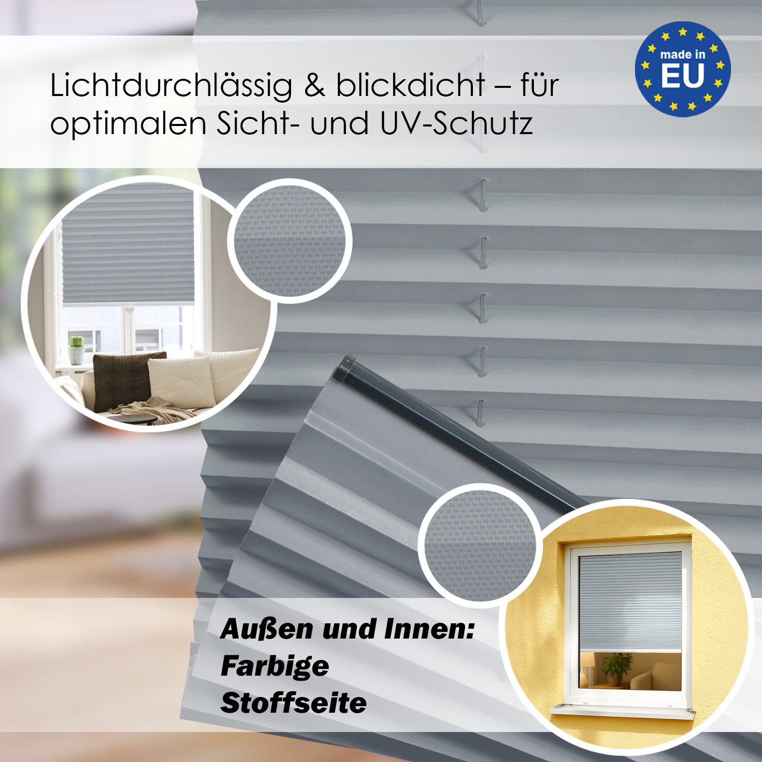 DomDeco Plissee Premium Plissee ohne Bohren, Sichtschutz, lichtdurchlässig, blickdicht, Klemmfix, Klemmfix, UV-beständig, modernes Design, stufenlos