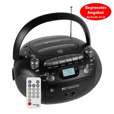 Retekess TR630 Boombox CD-Player tragbarer radio mit Fernbedienung CD-Radiorecorder (FM-Tuner, UKW mit RDS, 2,00 W, Unterstützung USB/TF/SD ​Kartenwiedergabe)