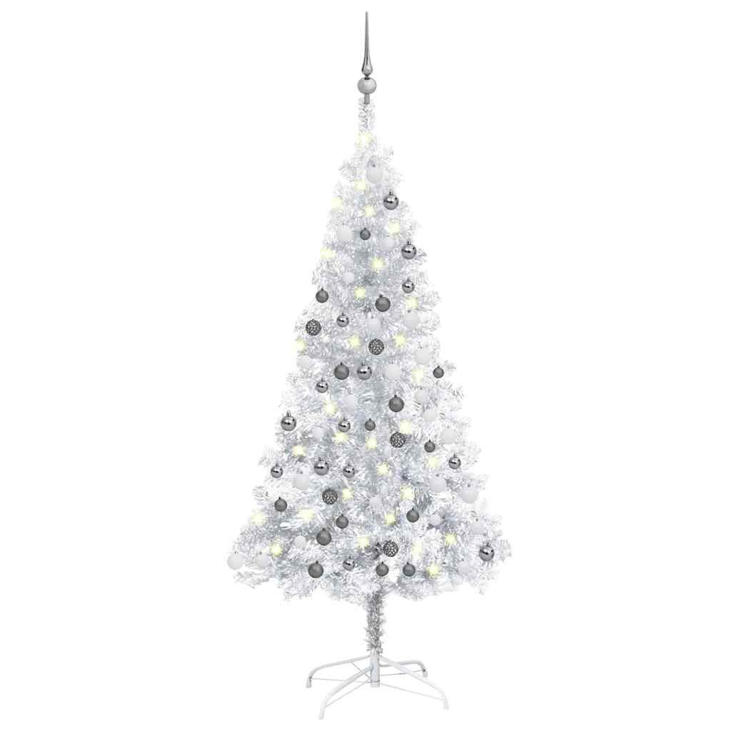 vidaXL Künstlicher Weihnachtsbaum Künstlicher Weihnachtsbaum Beleuchtung & Kugeln Silber 120 cm