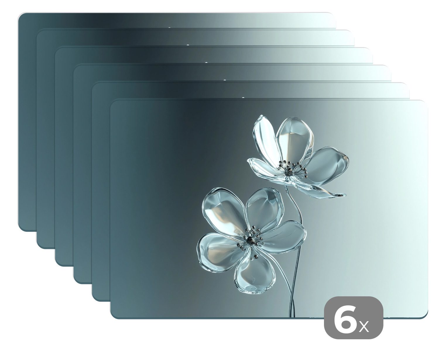 MuchoWow Platzset Kristall - Blumen - Grau, (6-St), Platzsets, Tischset, Abwaschbar, Tischsets, Platzdeckchen