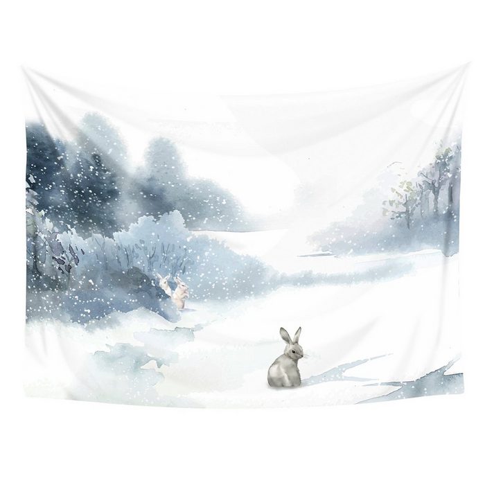 Wandteppich Winterlandschaft Wandteppich vers. Größen Wandbehang mit Hase im GalaxyCat rechteckig Höhe: 1300 mm Wandbehang mit Hase im Schnee