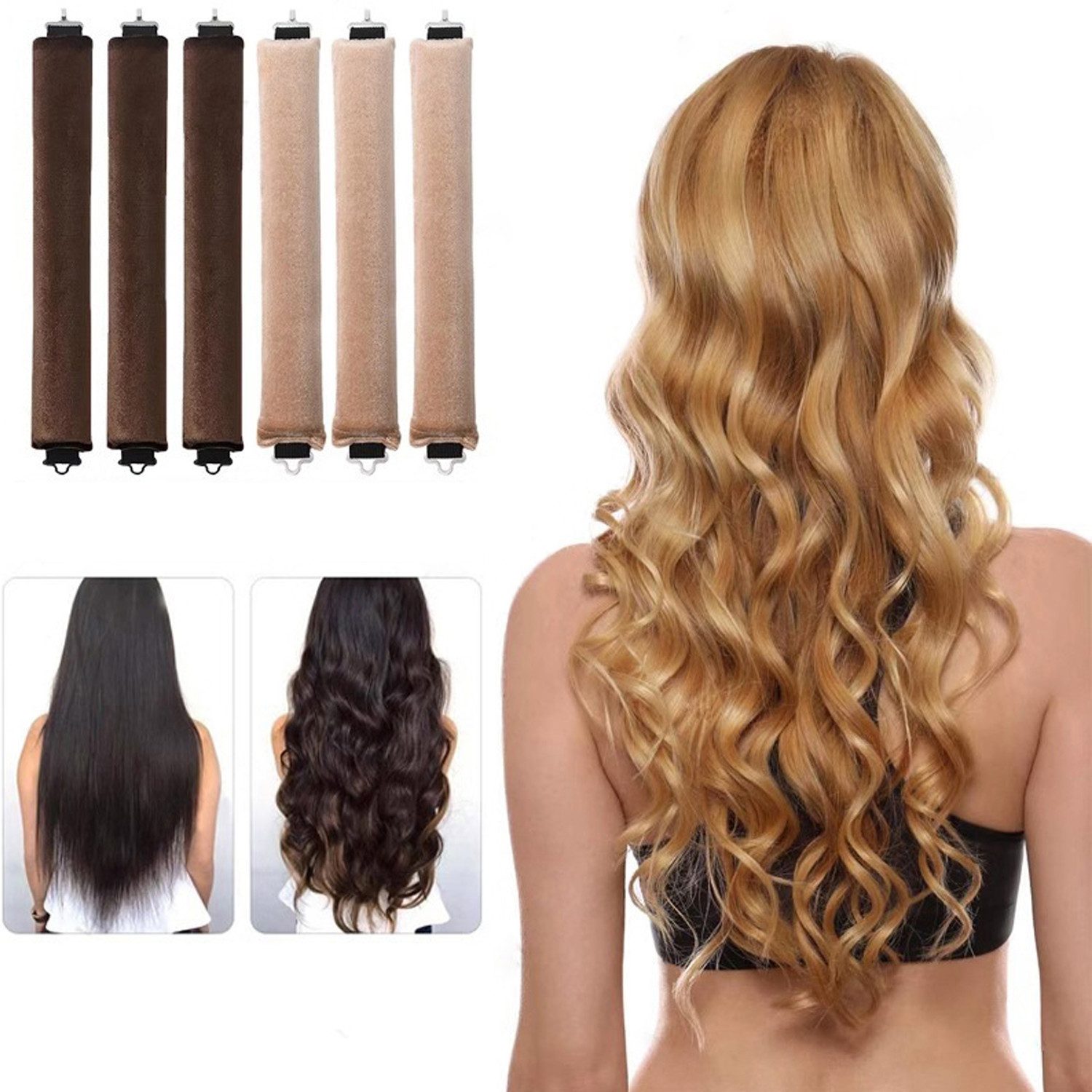 HAUSS SPOLE Lockenwickler 3er Locken ohne Hitze Hitzefreie Lockenwickler Set Lockenband, Große Locken für Welliges Lockenstyling, 3 tlg., Heatless Curls für Alle Haartypen