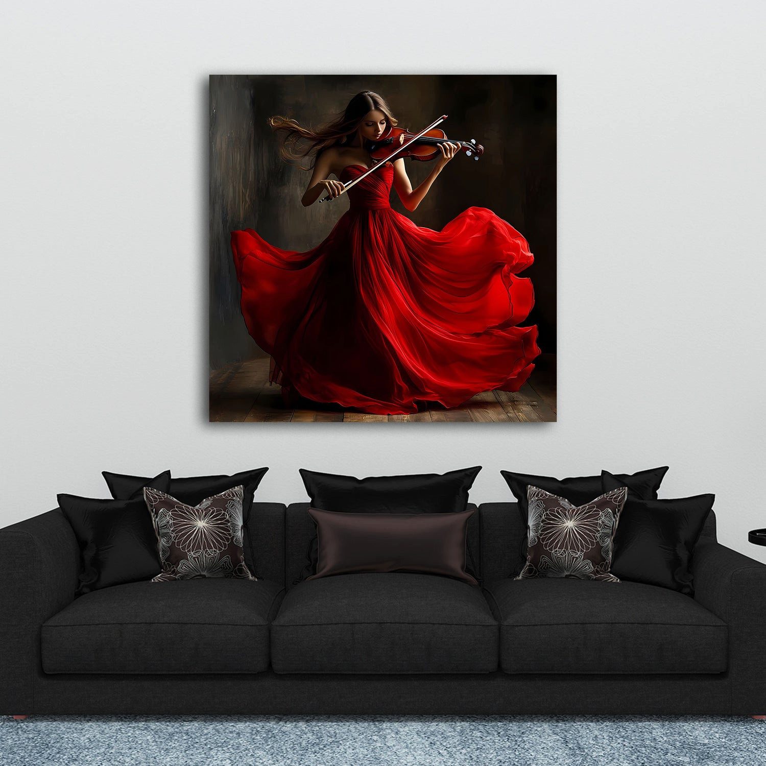 Artedinoi Leinwandbild Tanzende Frau mit Violine im Kleid Leinwandbild Wandbild Kunstdruck XL, Tanzende Frau mit Violine