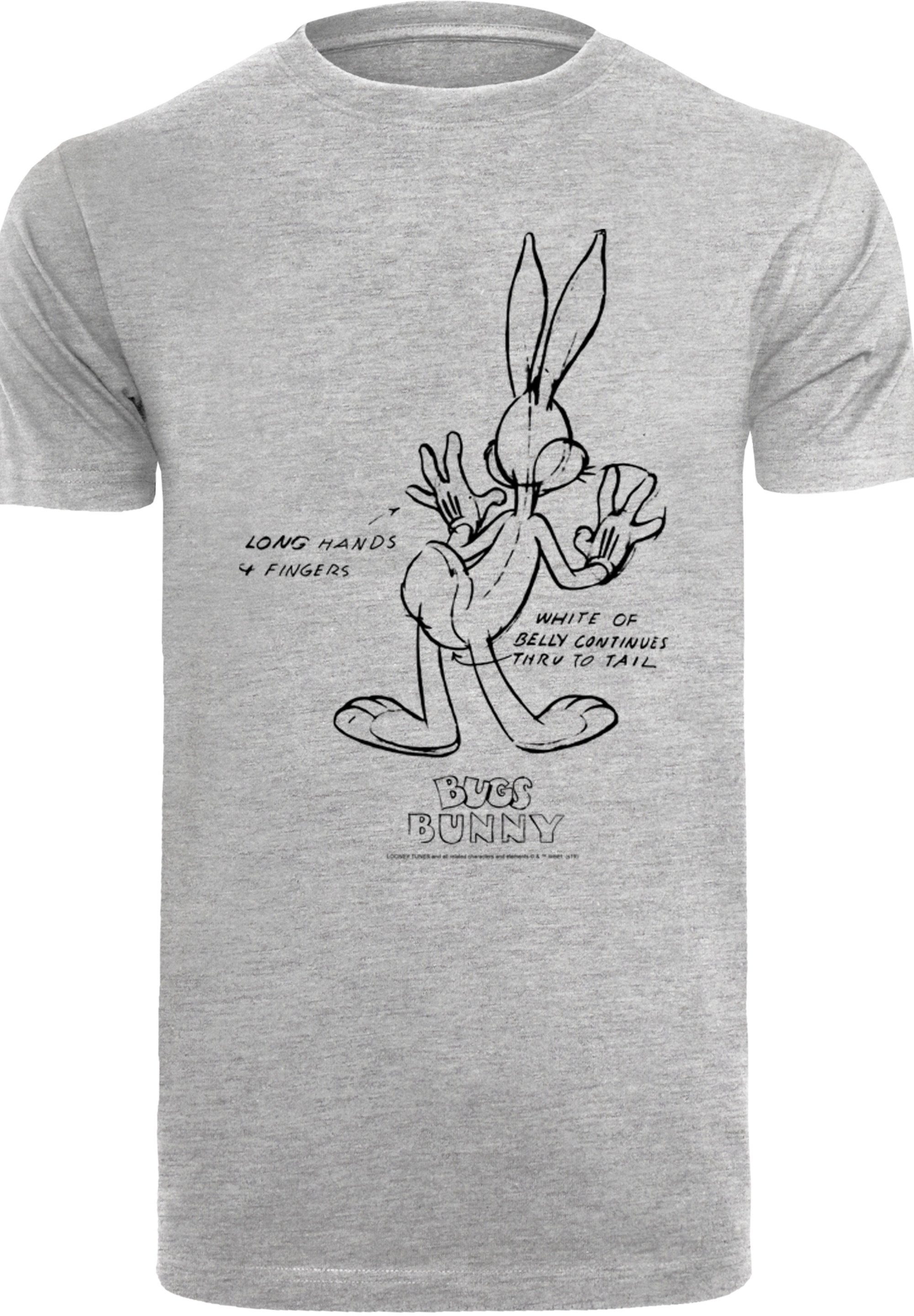 F4NT4STIC T-Shirt Looney Print White Tunes heather Belly Bunny grey Bugs