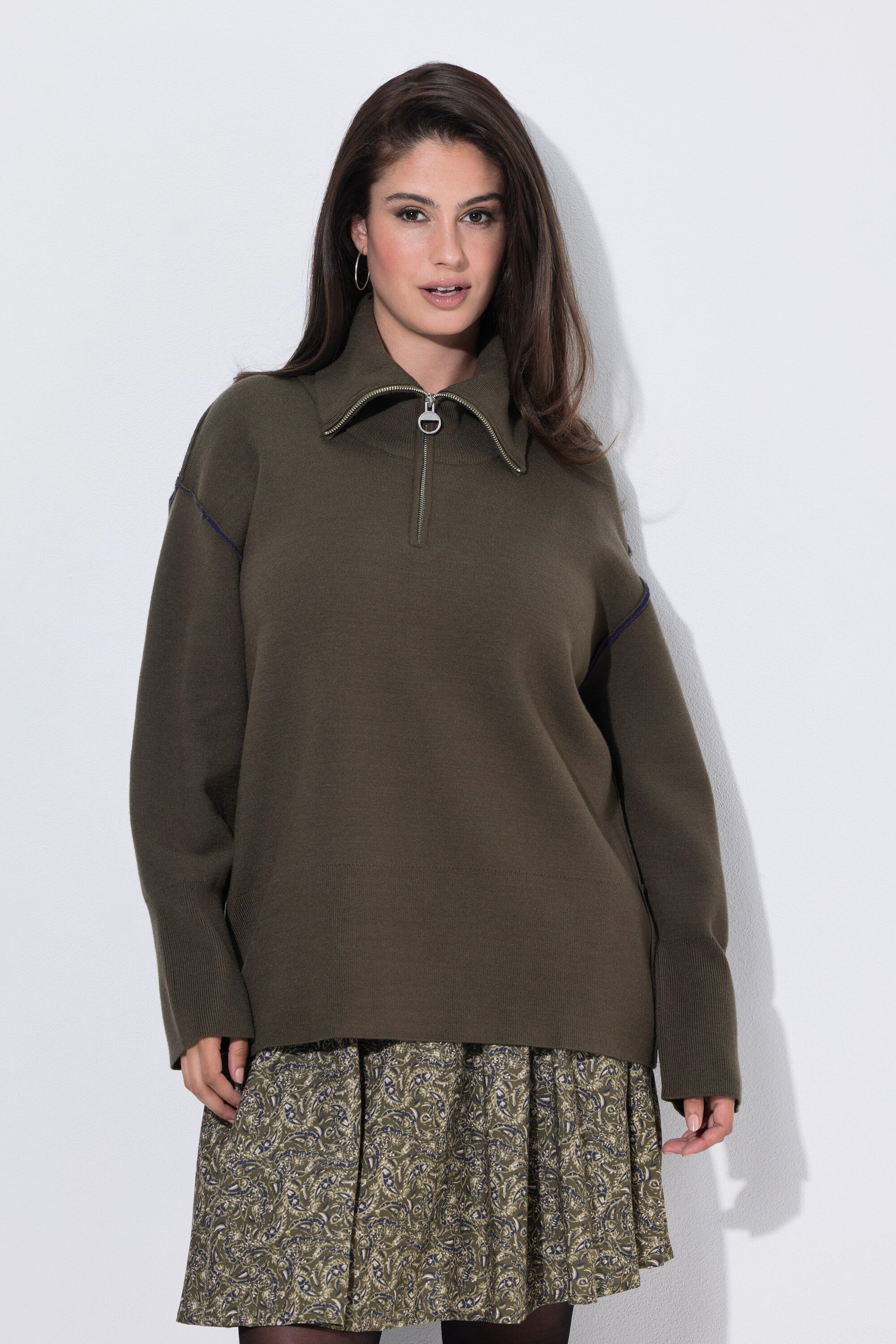 Ulla Popken Troyer Pullover Strick Troyerkragen Langarm