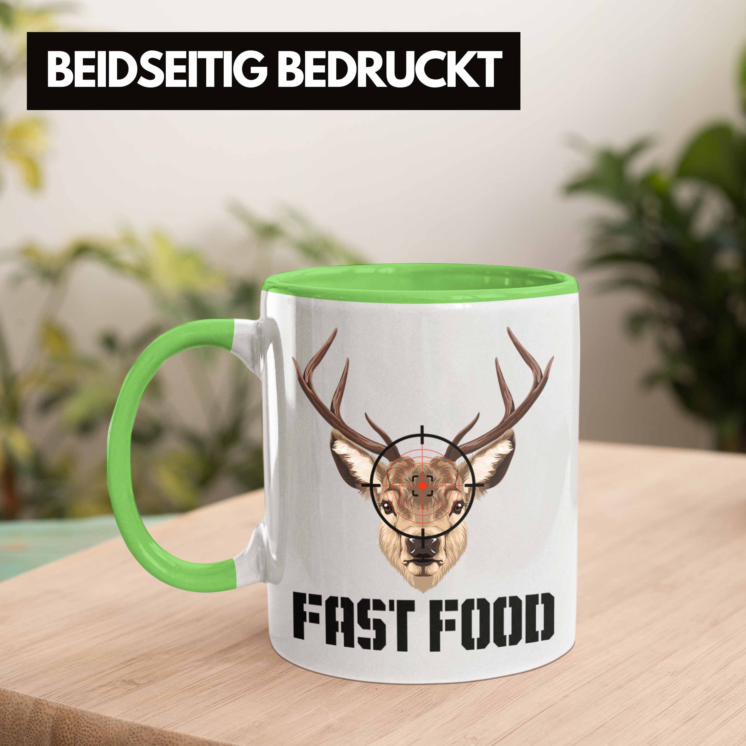 Trendation Tasse Lustige Jagd "Fast Geschenkidee Tasse Spruch Grün für Ges Jäger Jagen Food"