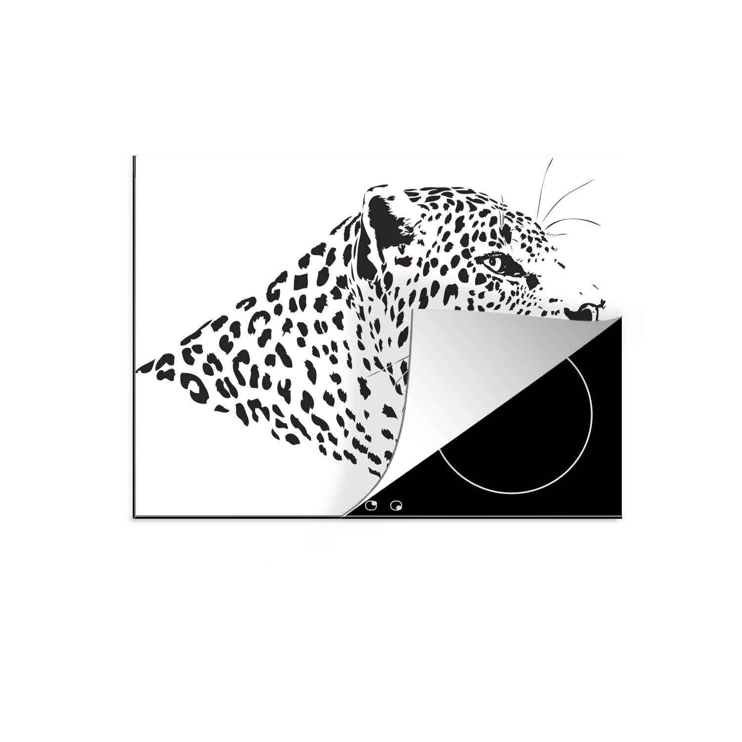 Illustration Eine Arbeitsfläche der Leoparden, Seite Vinyl, tlg), Herdblende-/Abdeckplatte cm, eines (1 nutzbar, Ceranfeldabdeckung 70x52 Mobile MuchoWow