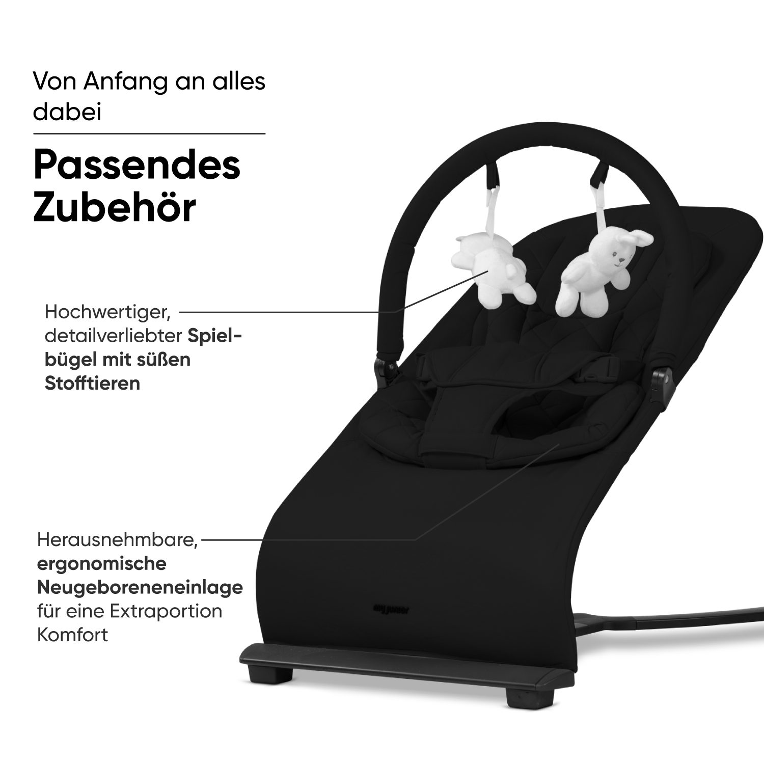my junior Babywippe my junior® Motion Bouncer Babywippe (8-tlg), inkl. Spielbügel mit Stofftieren & Neugeborenen-Einlage – Bild 5 von 5
