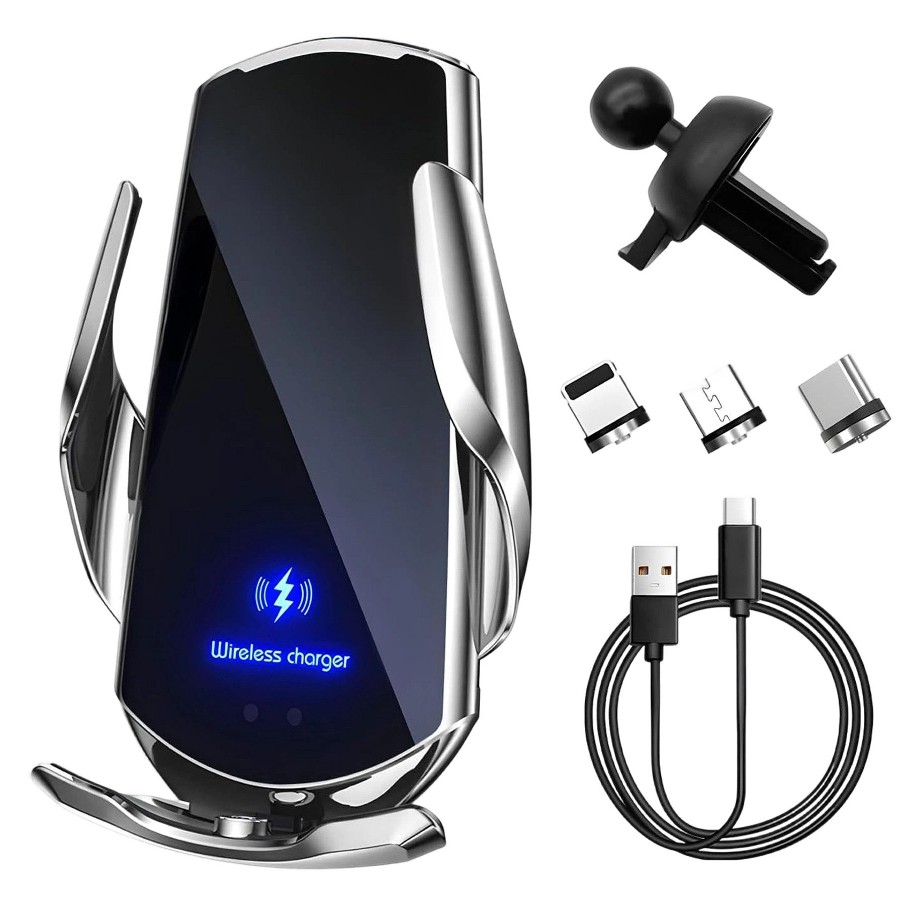 Senmudi Handy-Halterung Kabelloses Autoladegerät 15W, Auto Handyhalterung mit Ladefunktion, (Qi Schnellladegerät, magnetisch und automatische Klemmung, 360° Drehung, für Lüftungsschlitze im Auto, kompatibel mit MagSafe und magnetischen Smartphones)