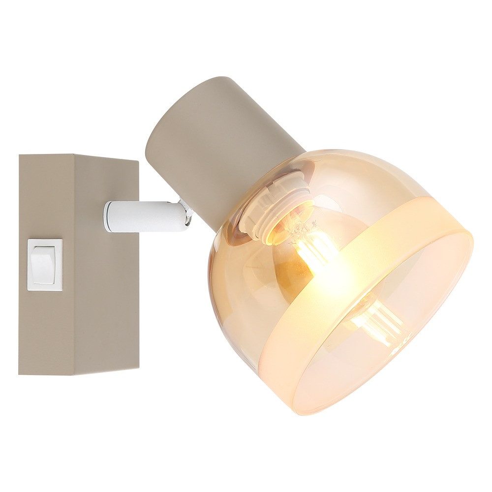 GLOBO LIGHTING Wandstrahler, Leuchtmittel nicht inklusive, Wandspot Metall Glas Sand amber Beweglicher Strahler Schalter H 12 cm