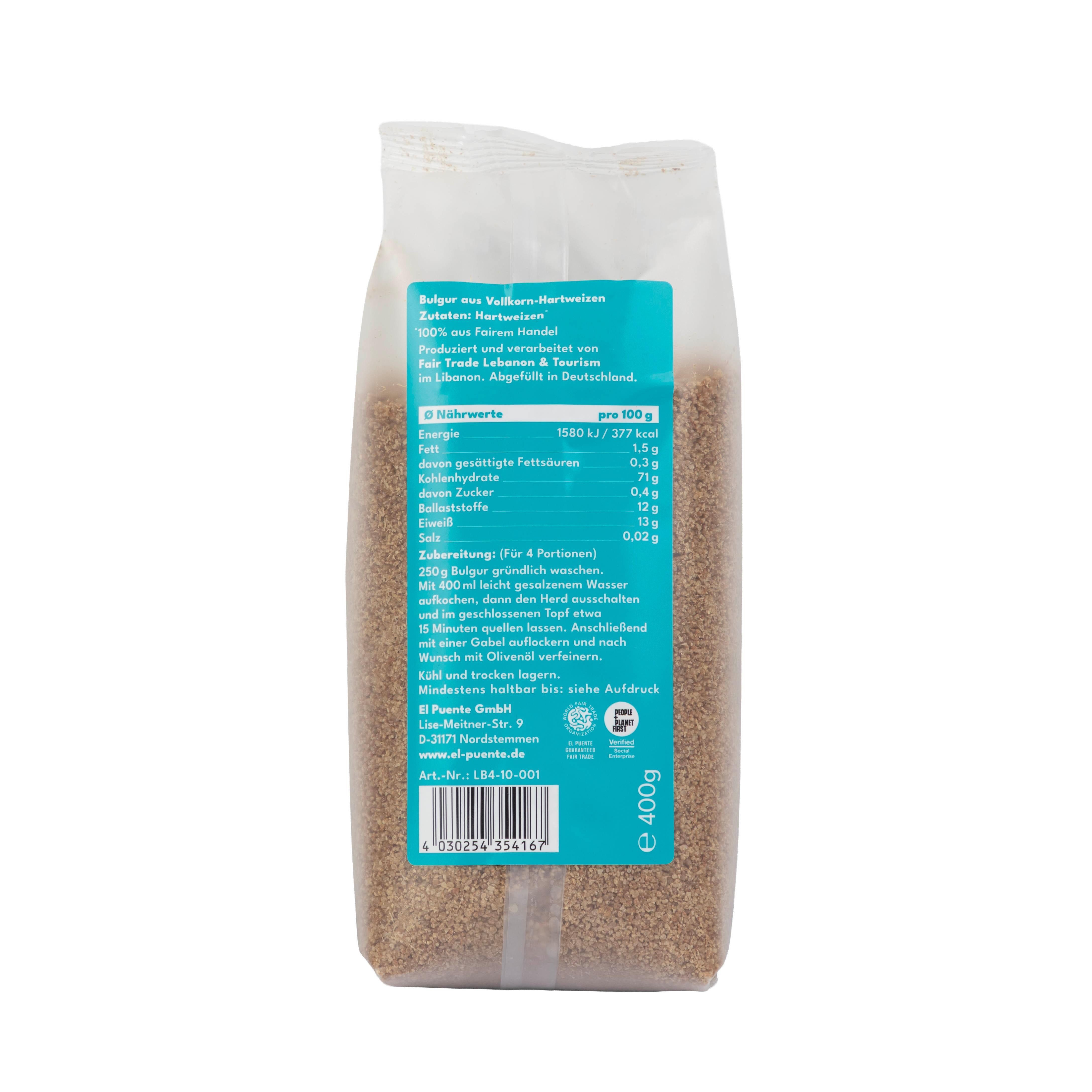El Puente Hülsenfrüchte Bulgur Vollkorn fein, Fair Trade, Vegan, Handmade