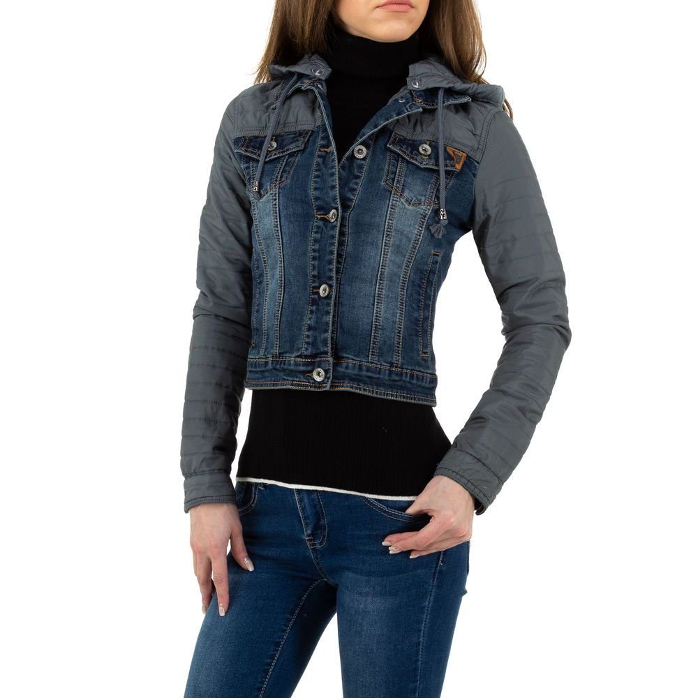 Ital-Design Steppjacke Damen Freizeit (66823037) Kapuze (abnehmbar) Stretch Jeansjacke in Blau