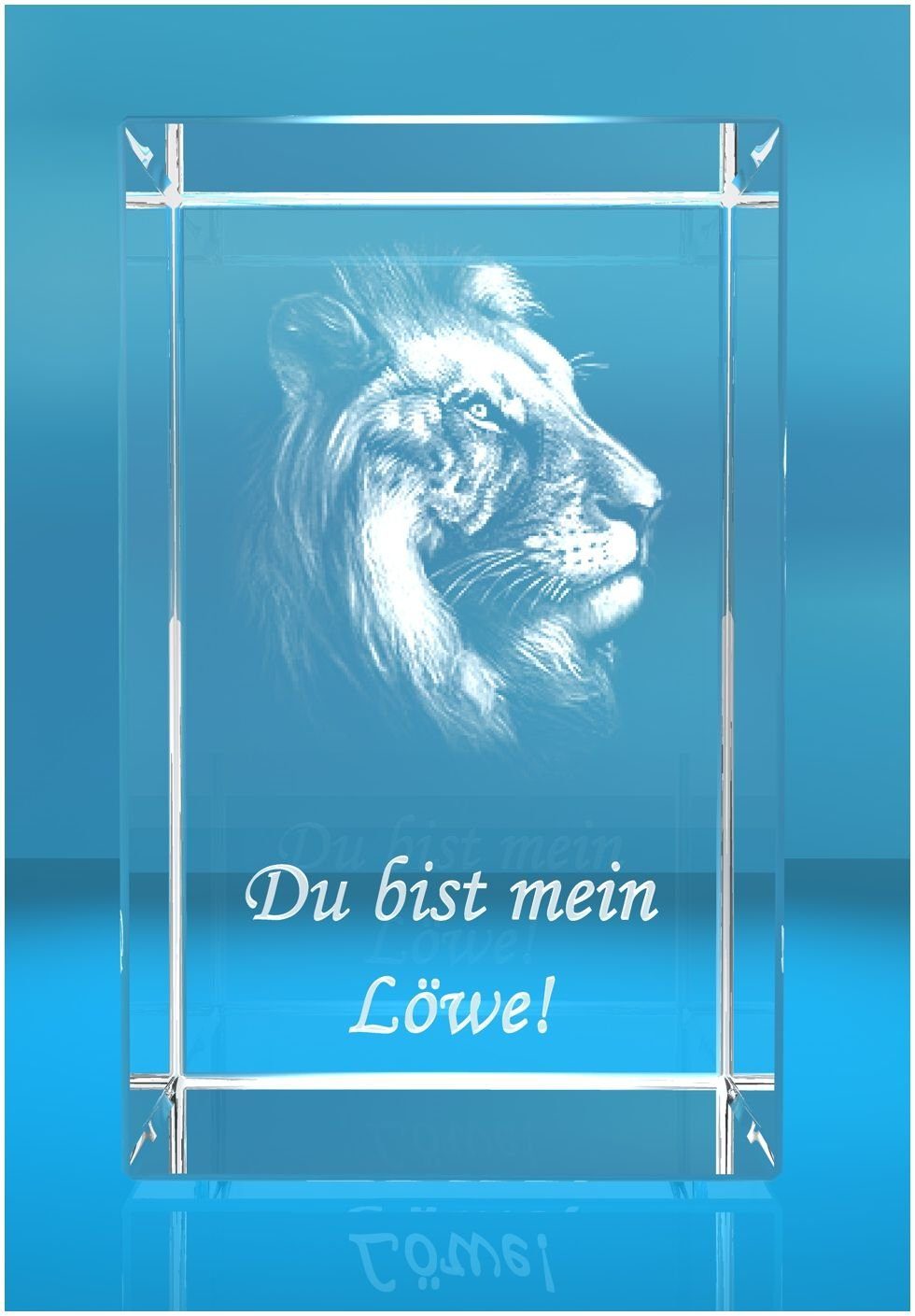 VIP-LASER Dekofigur 3D Glasquader I Löwenkopf I Text: Du bist mein Löwe, Hochwertige Geschenkbox, Made in Germany, Familienbetrieb
