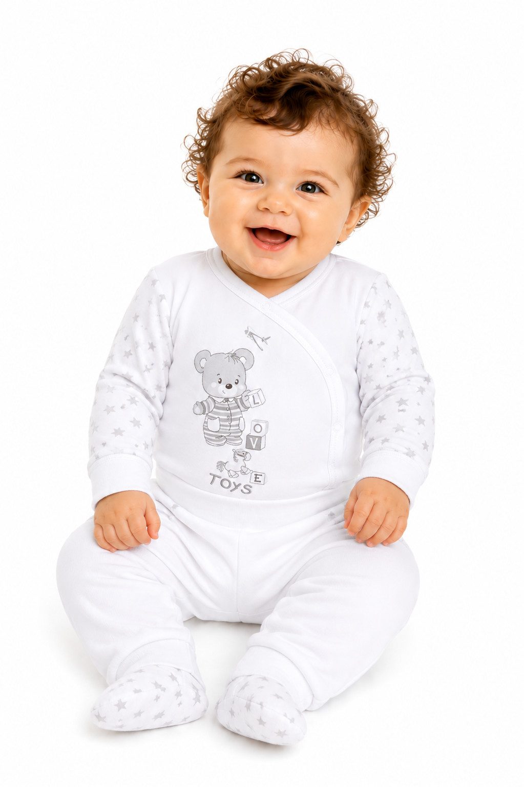 Body & Hose Wickelbody Schlupfhose Baby Anzug Erstlingsset in Weiß mit Sternen