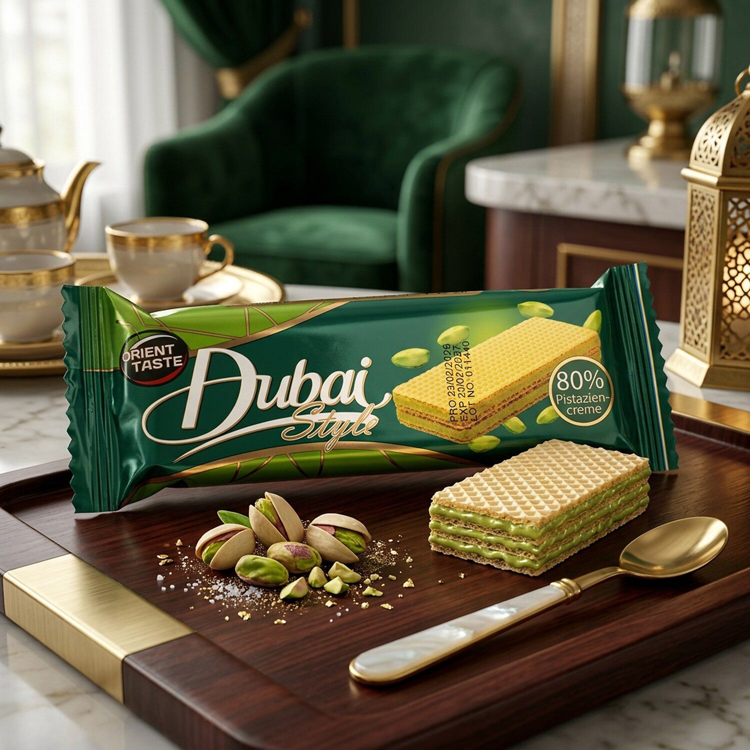 Orient Kekse, 1 x 28 g, Dubai Style Pistazien-Waffel