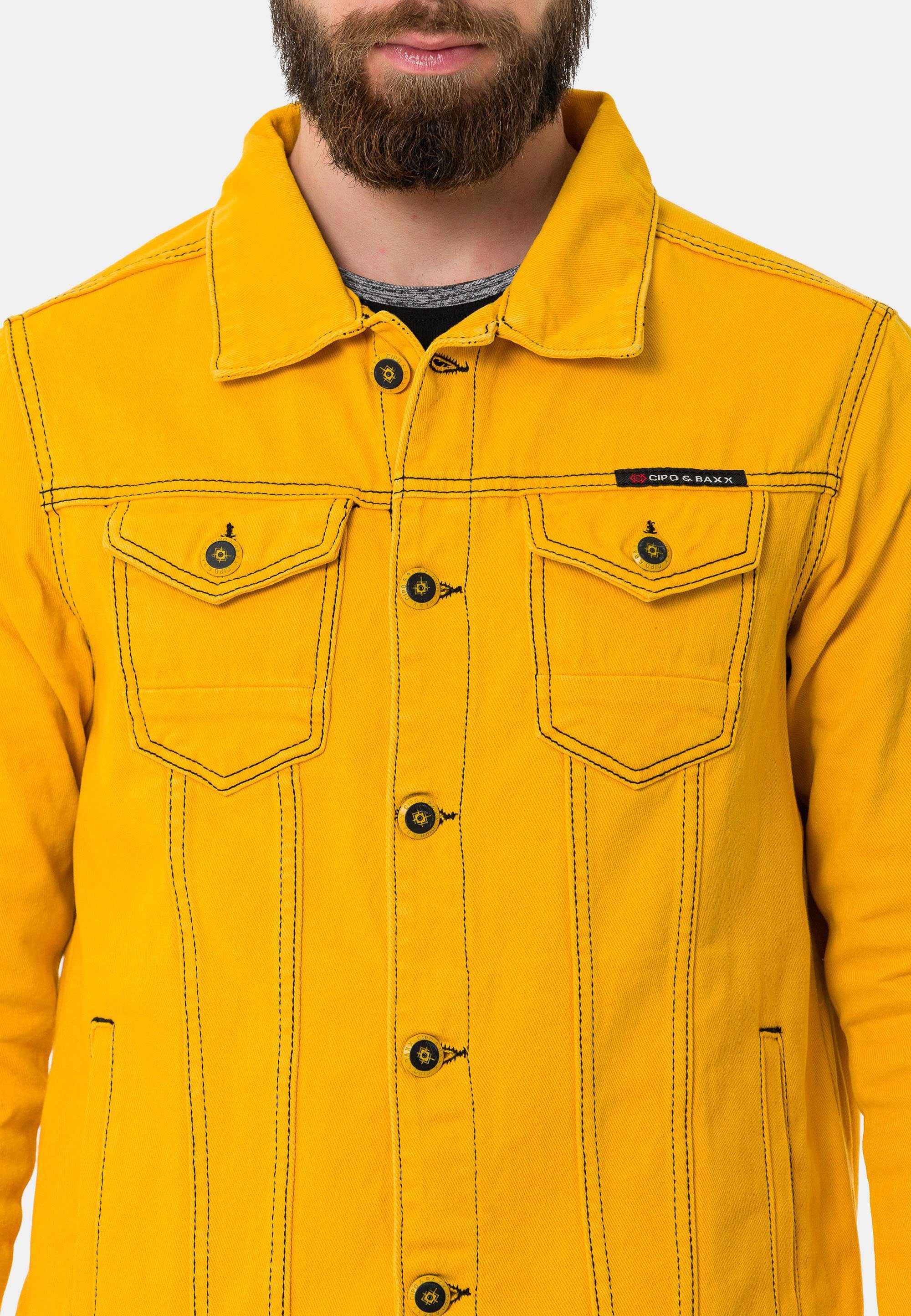 Cipo & Jeansjacke gelb mit Brusttaschen Baxx aufgesetzten