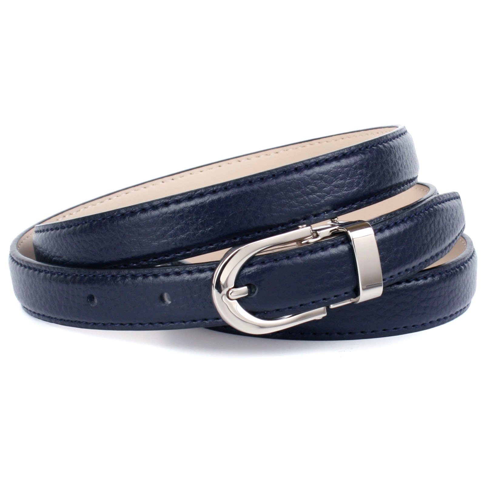 Anthoni Crown Ledergürtel in schmaler Form mit kleiner Schließe, bombiert, genarbt