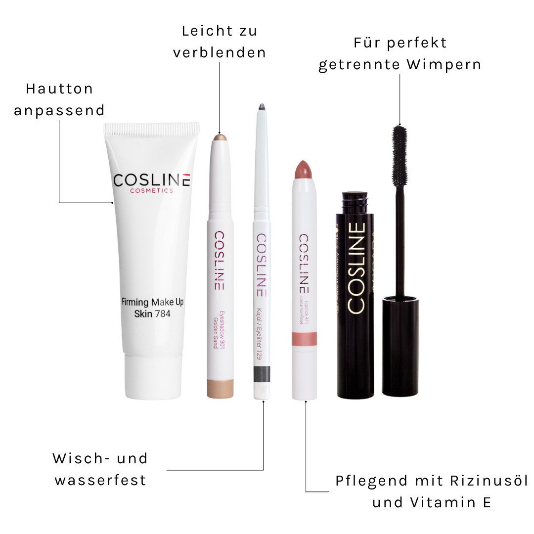 Cosline Cosmetics Schmink-Set Starter-Set, 5-tlg., 5 Produkte, Schminkset für Anfänger, hochwertige Qualität, hautfreundlich