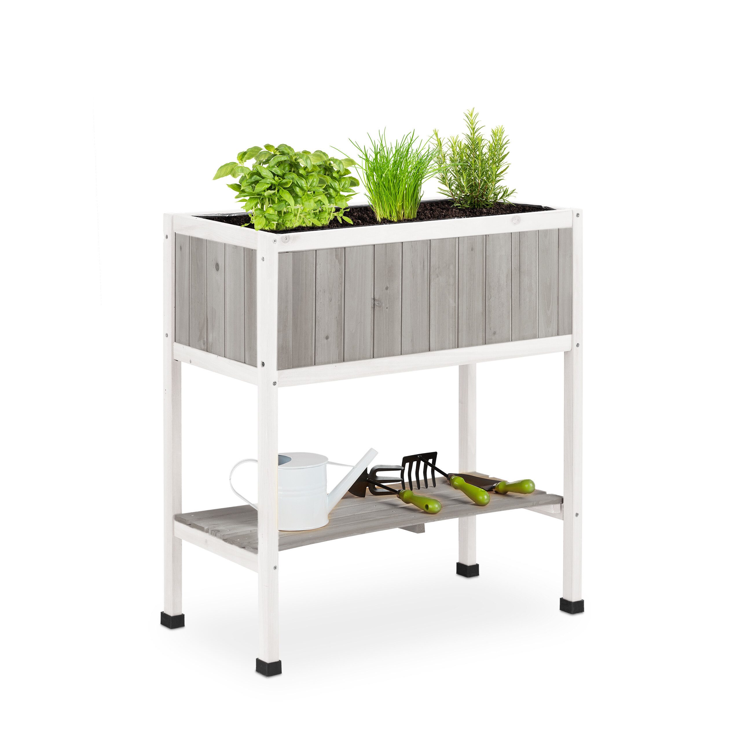 relaxdays Hochbeet aus Holz, Grau-Weiß