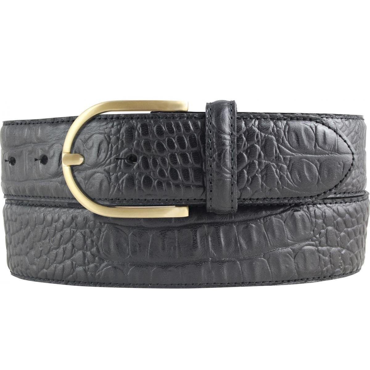 BELTINGER Ledergürtel Damen-Gürtel mit goldener Gürtelschnalle und Krokoprägung 4 cm - Leder Schwarz, Gold