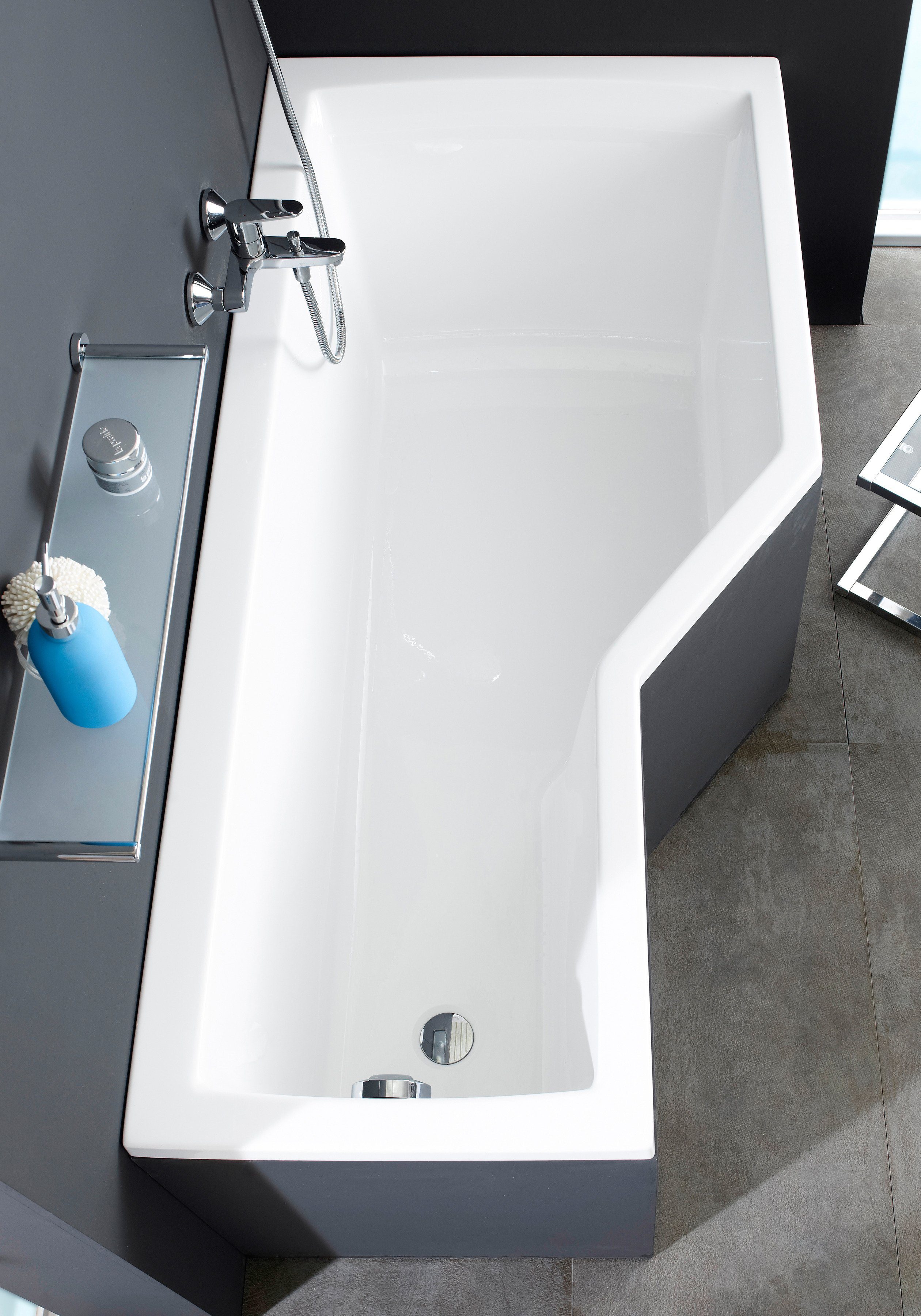 OTTOFOND Badewanne Cello, (Set), mit Wannenträger, Ablaufgarnitur und 1-tlg Echtglas Wannenaufsatz